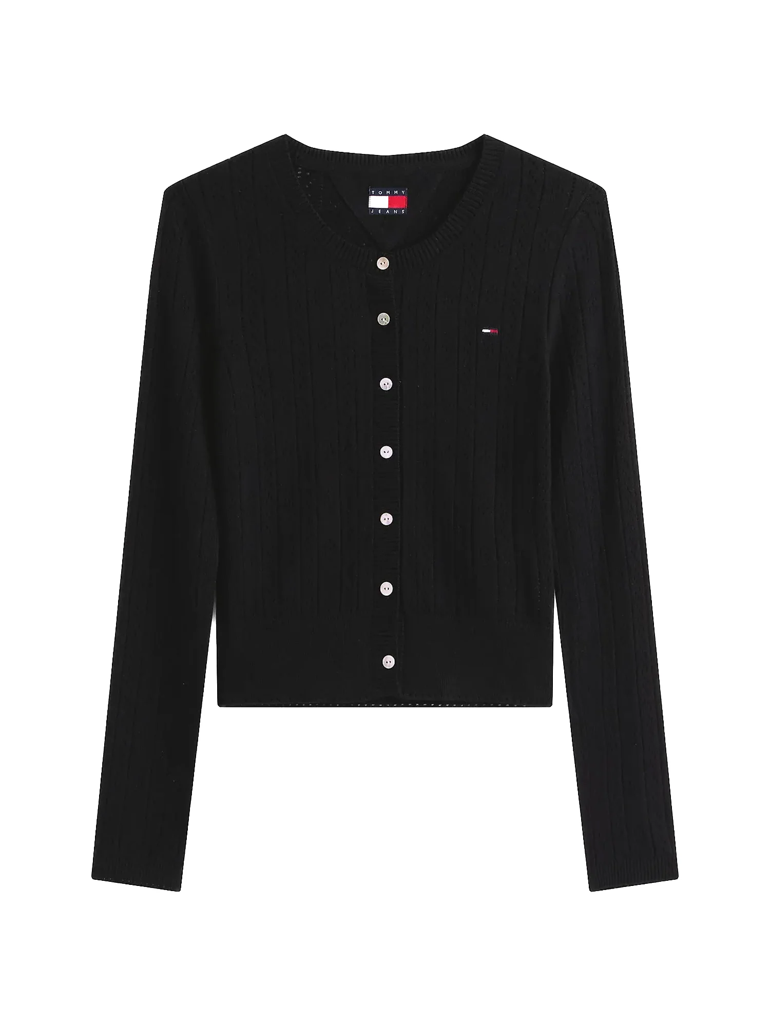 Cardigan con bottoni Pointelle nero - Image 3