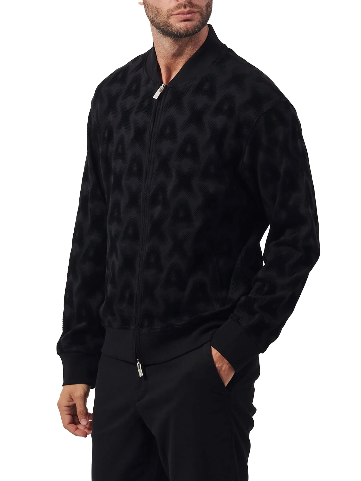 Cardigan con zip lavorato nero - Image 2