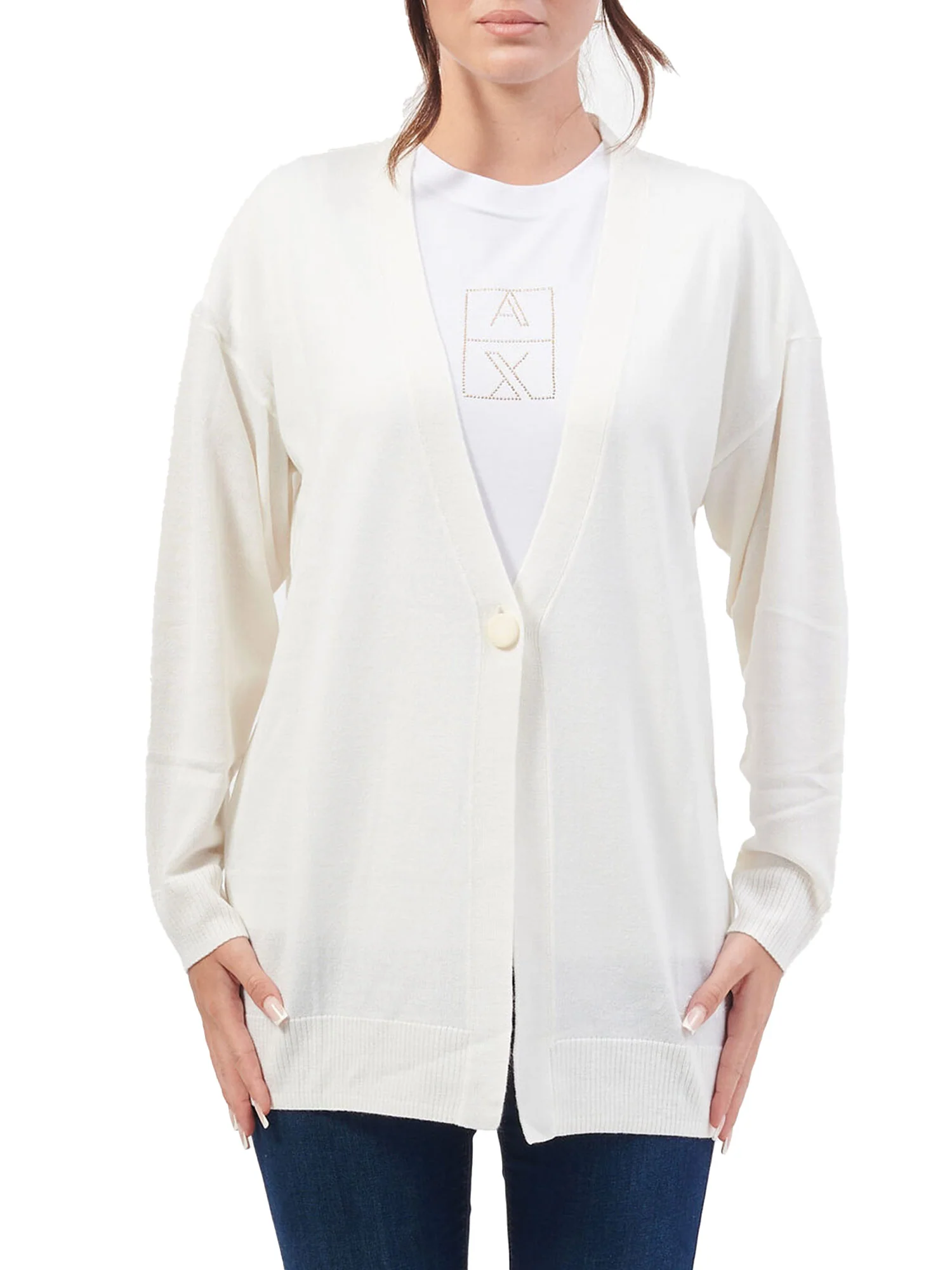Cardigan un bottone bianco