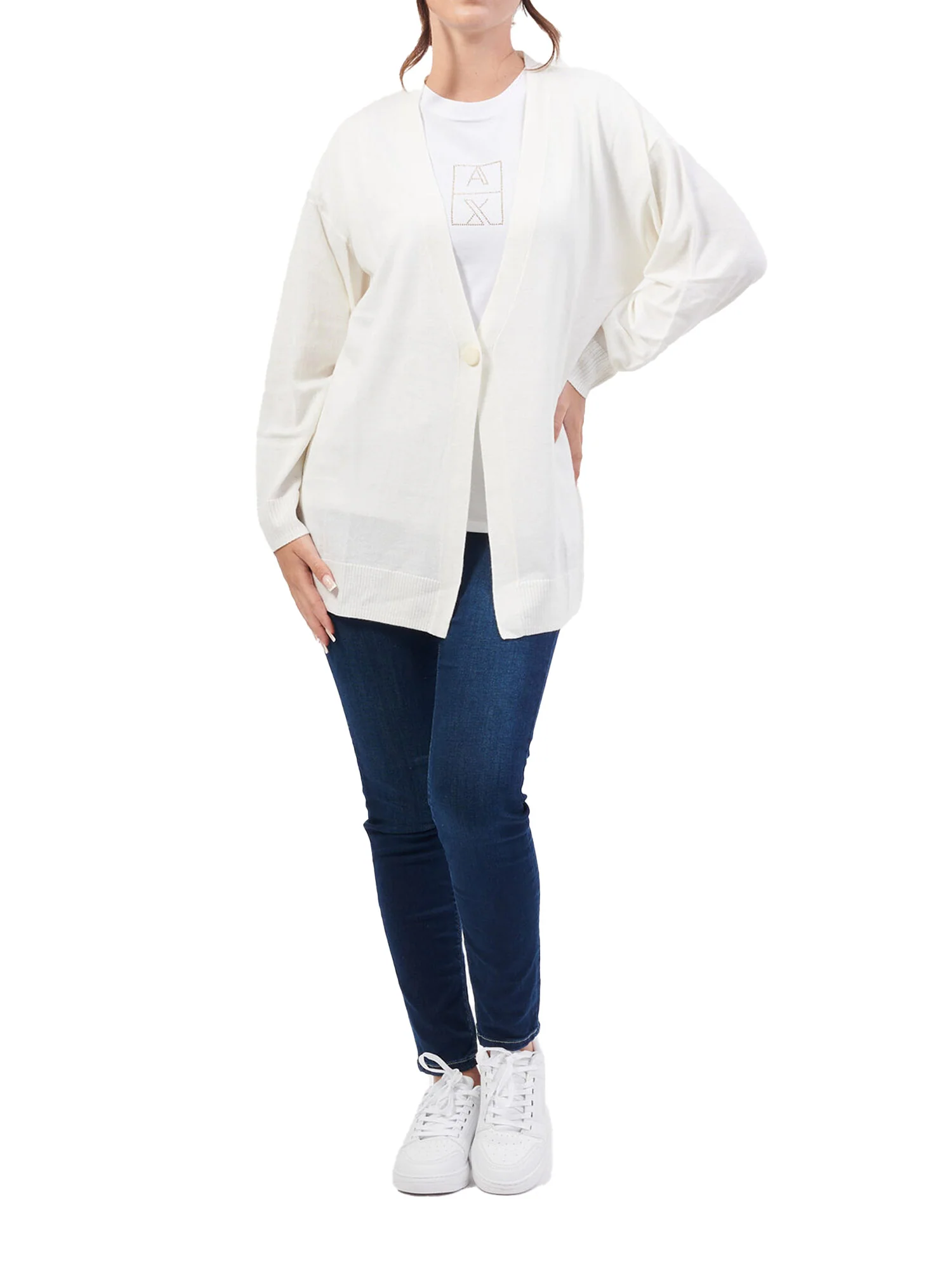 Cardigan un bottone bianco - Image 4