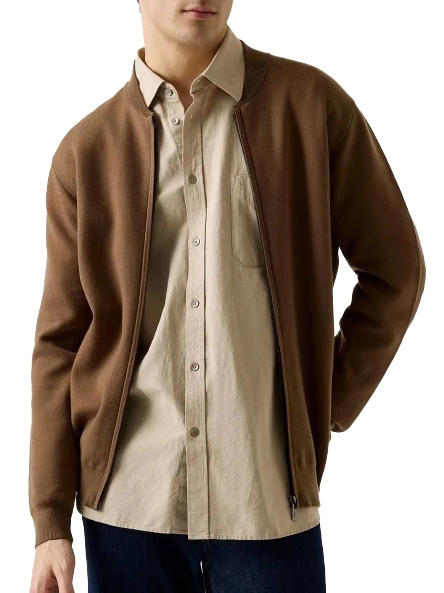 Cardigan Guess uomo con zip Bomber Karl marrone