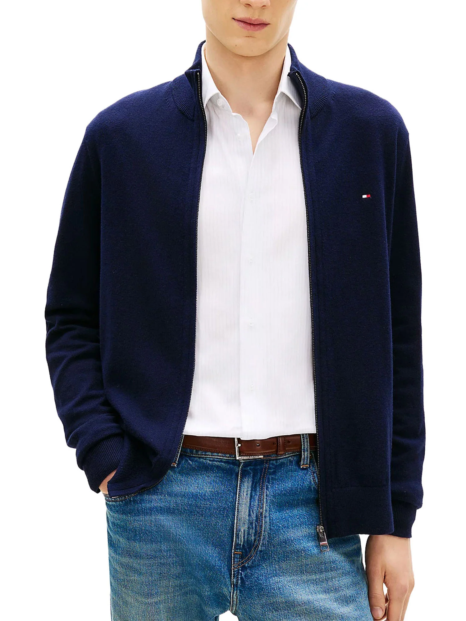 Cardigan Tommy Hilfiger zip pima cotton cashmere blu