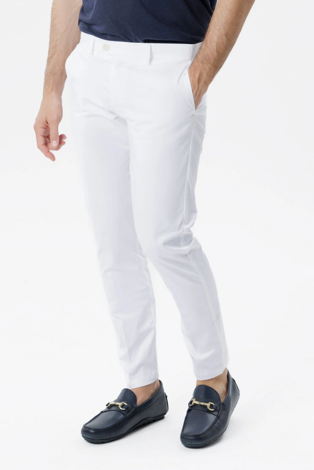 Pantaloni chino Sorrento in cotone stretch con chiusura nascosta bianco