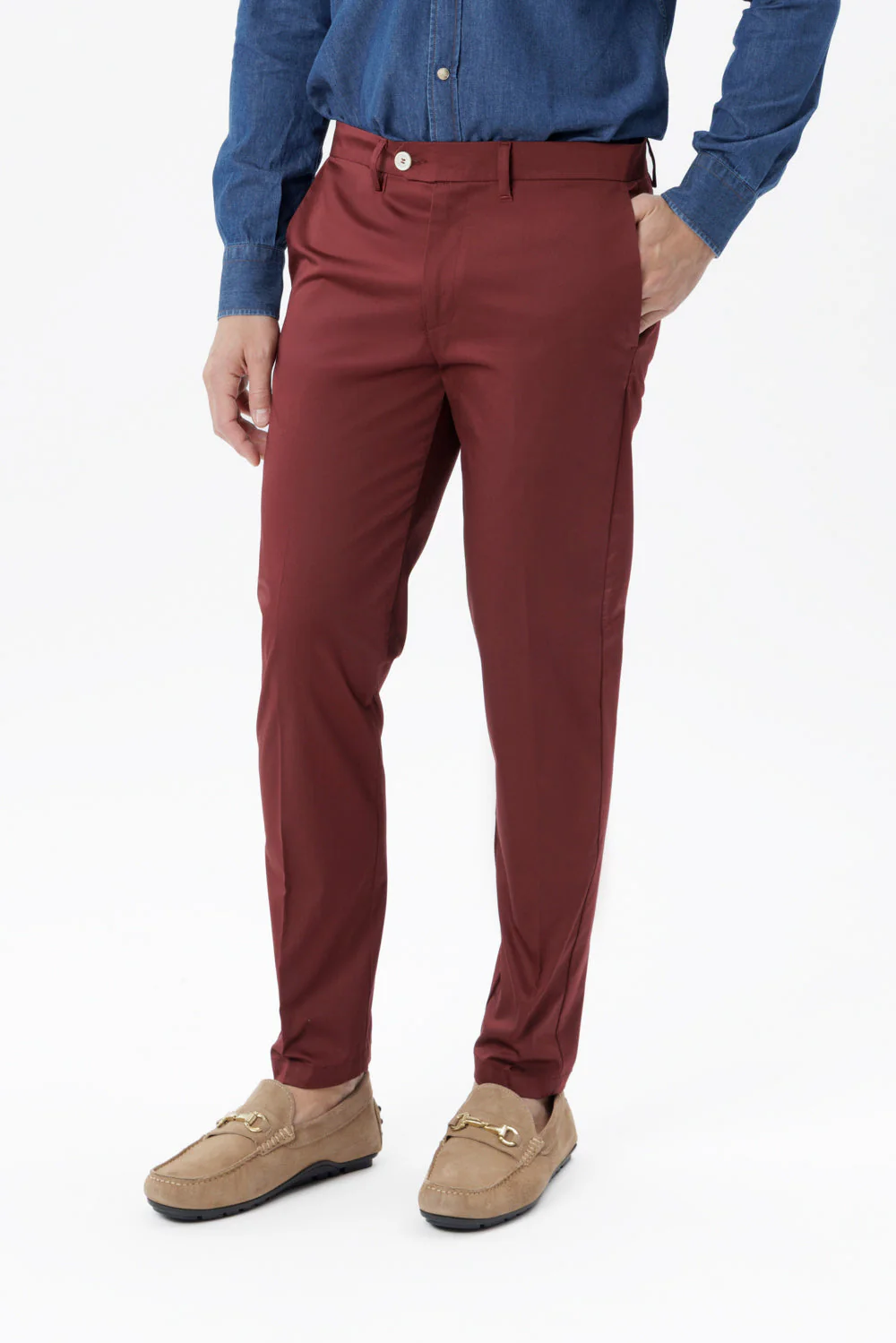 Pantalone chino Sorrento in cotone stretch vinaccio
