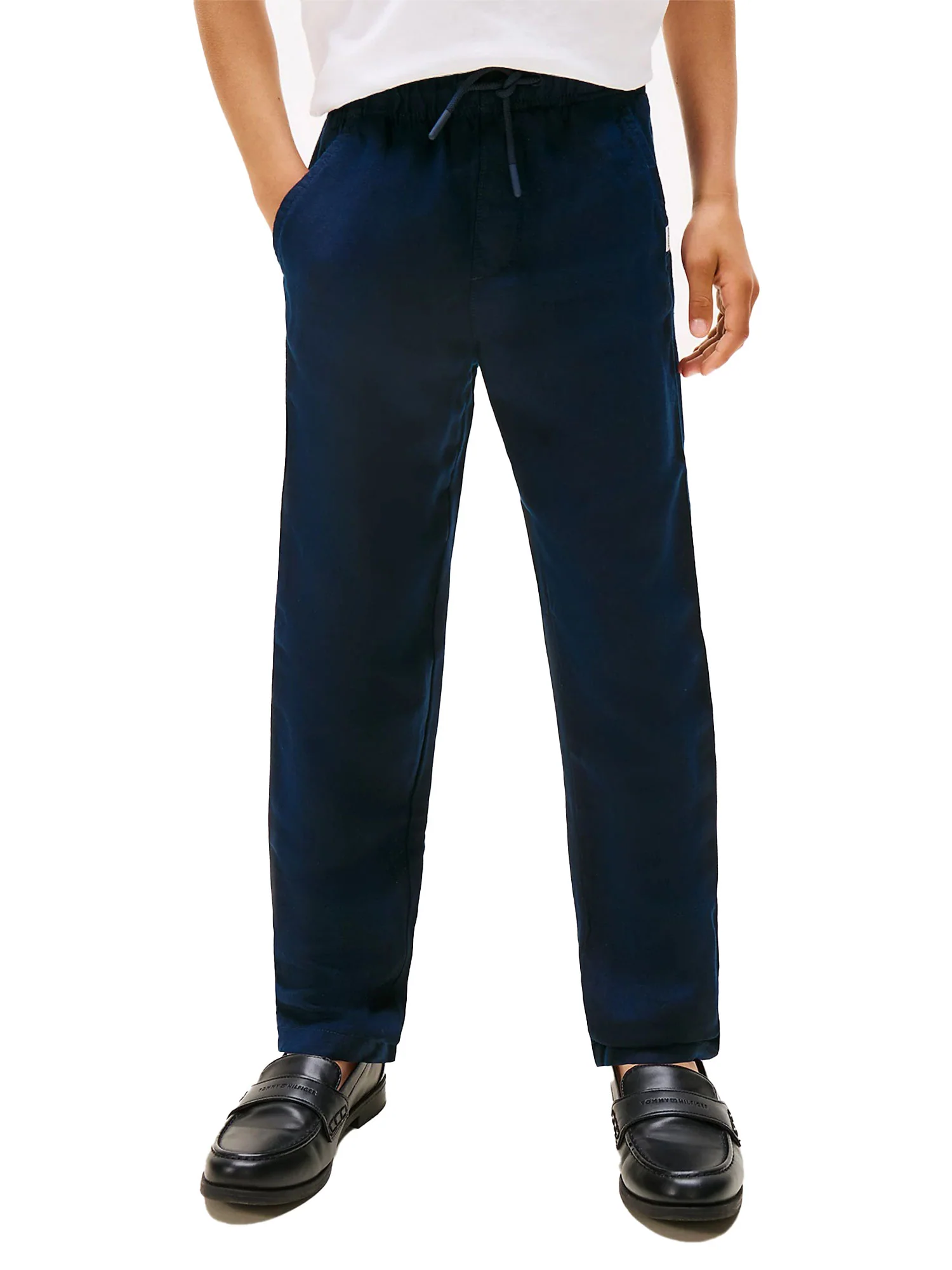 Pantalone chino Tommy Hilfigher Bambino con coulisse misto lino blu - Image 2