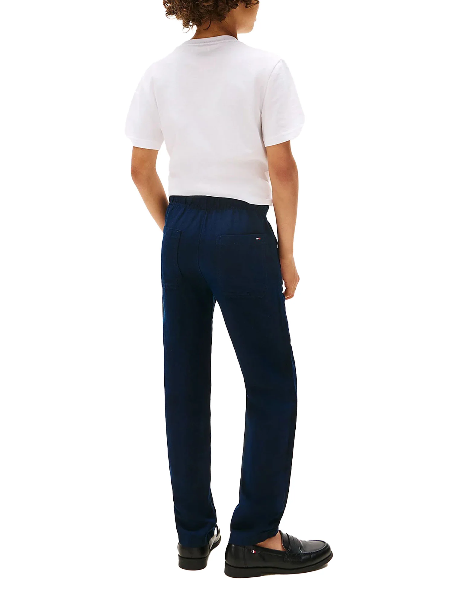 Pantalone chino Tommy Hilfigher Bambino con coulisse misto lino blu - Image 3