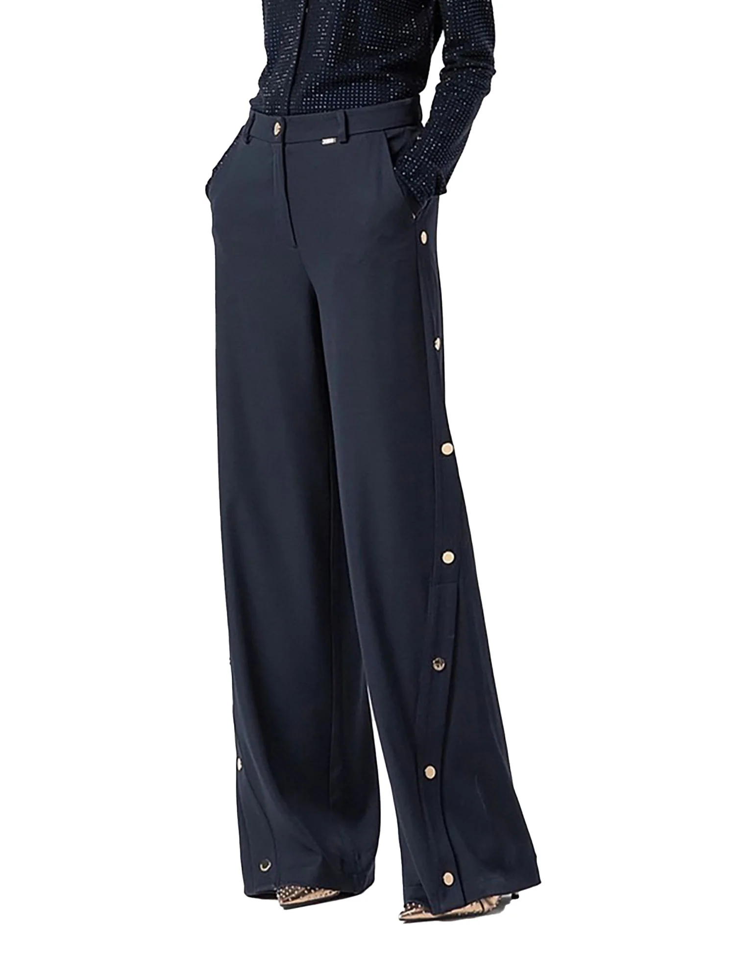 Pantalone chino Fracomina donna palazzo prf. bottoni blu