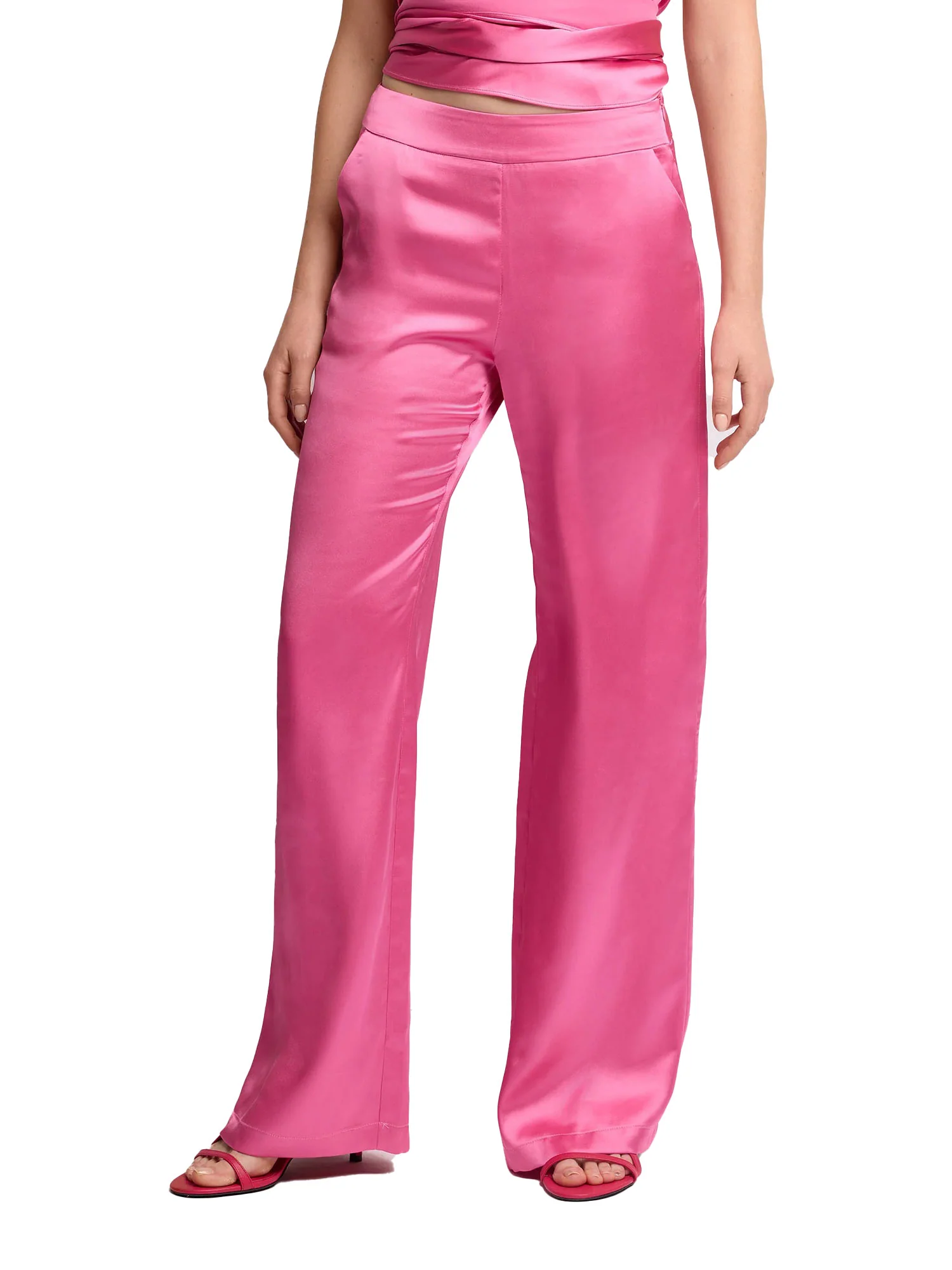 Pantalone chino kocca Donna a palazzo in raso fucsia