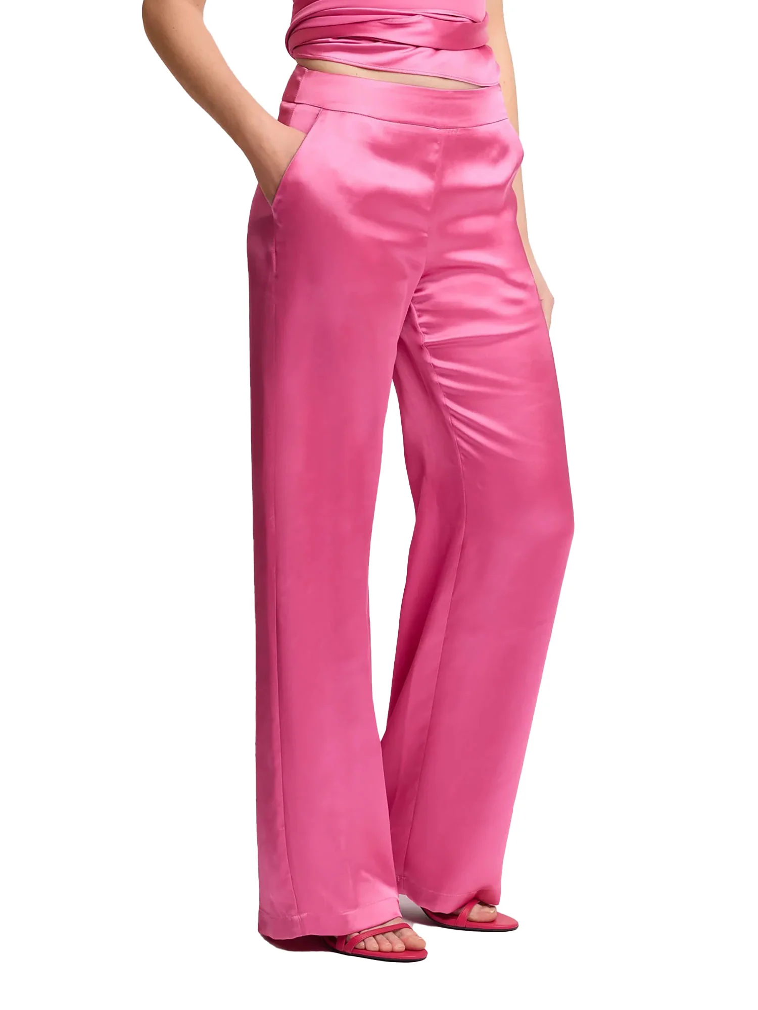 Pantalone chino kocca Donna a palazzo in raso fucsia - Image 2