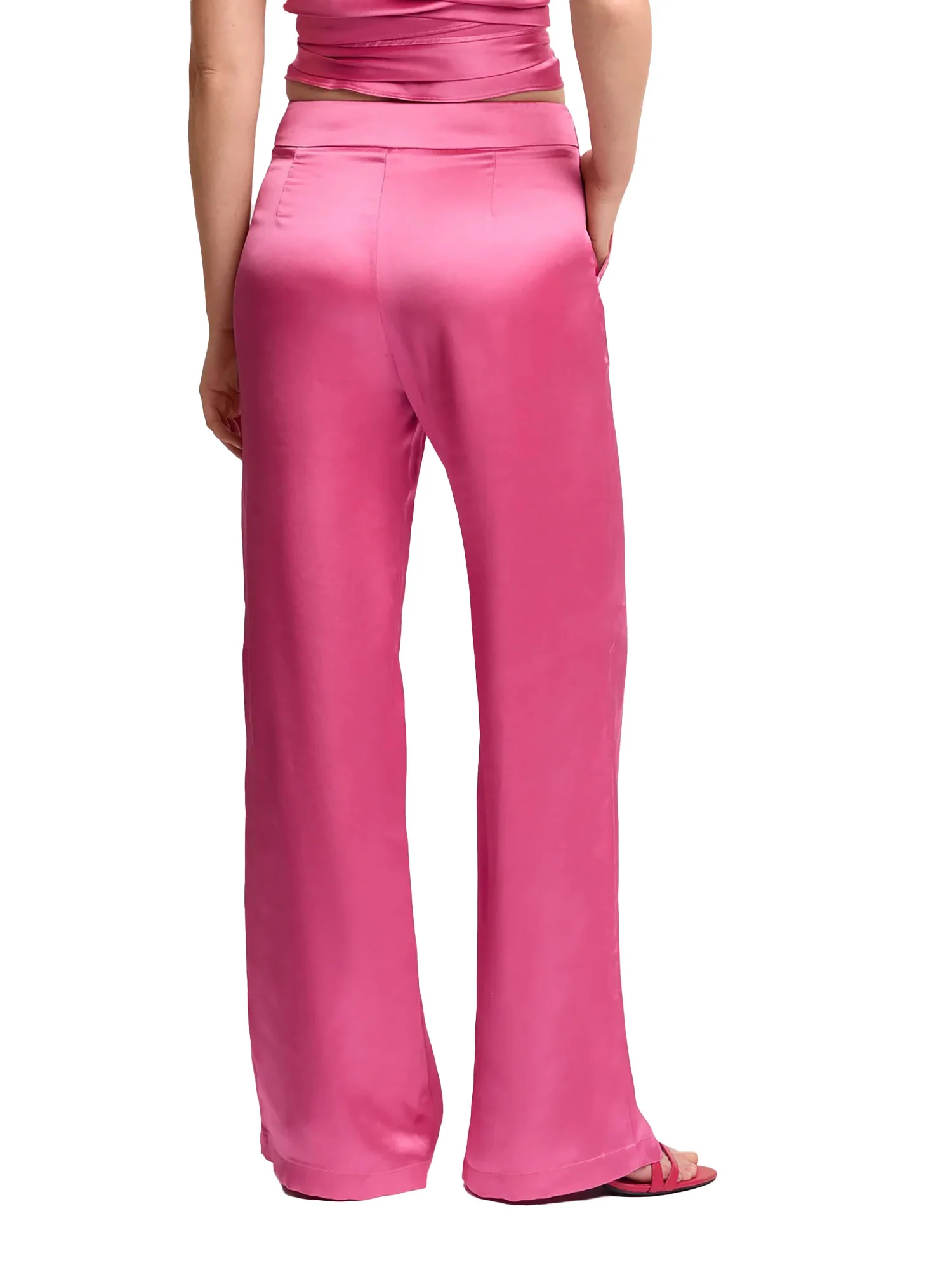 Pantalone chino kocca Donna a palazzo in raso fucsia - Image 3