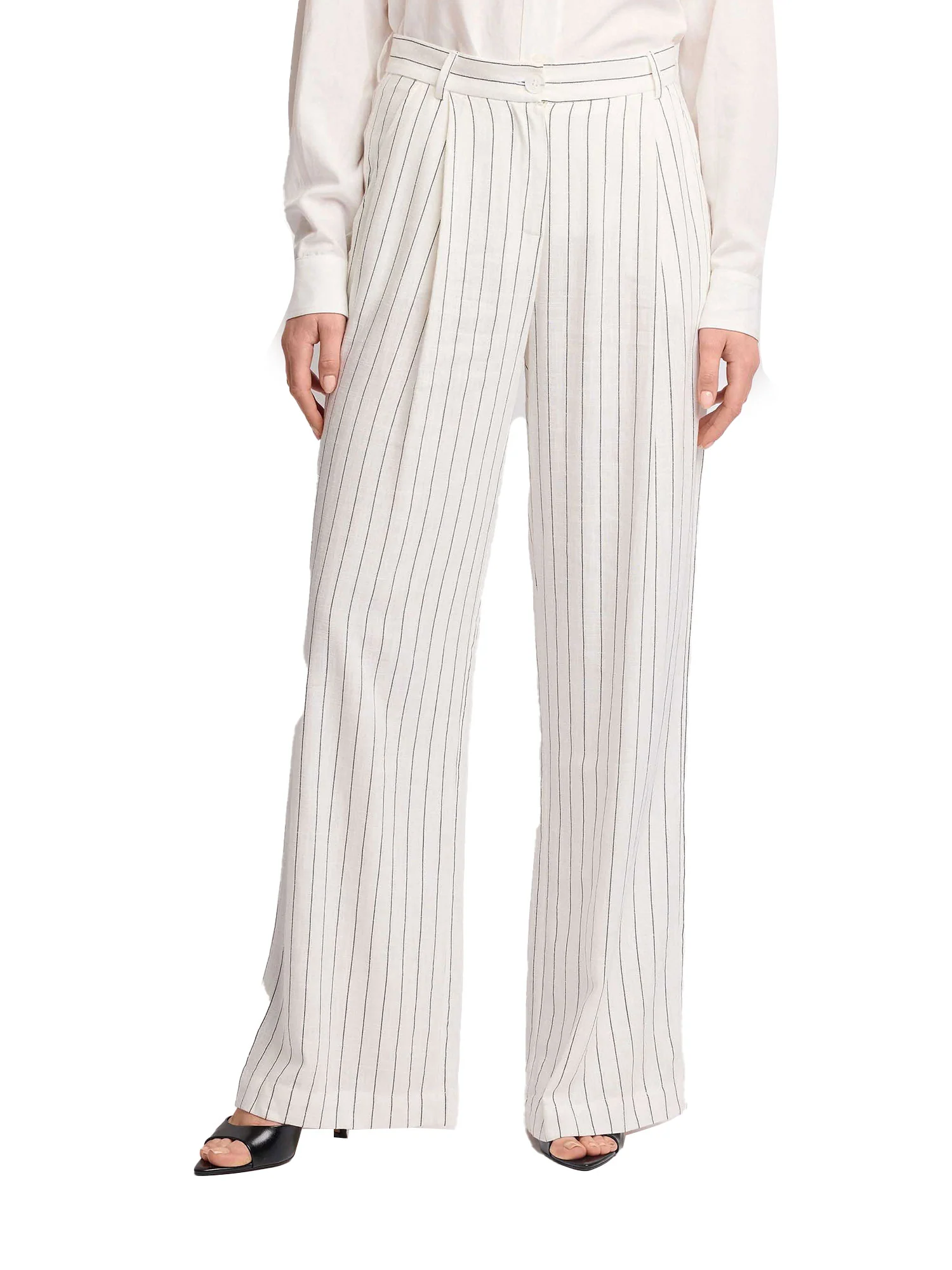 Pantalone chino Kocca Donna modello palazzo a righe bianco