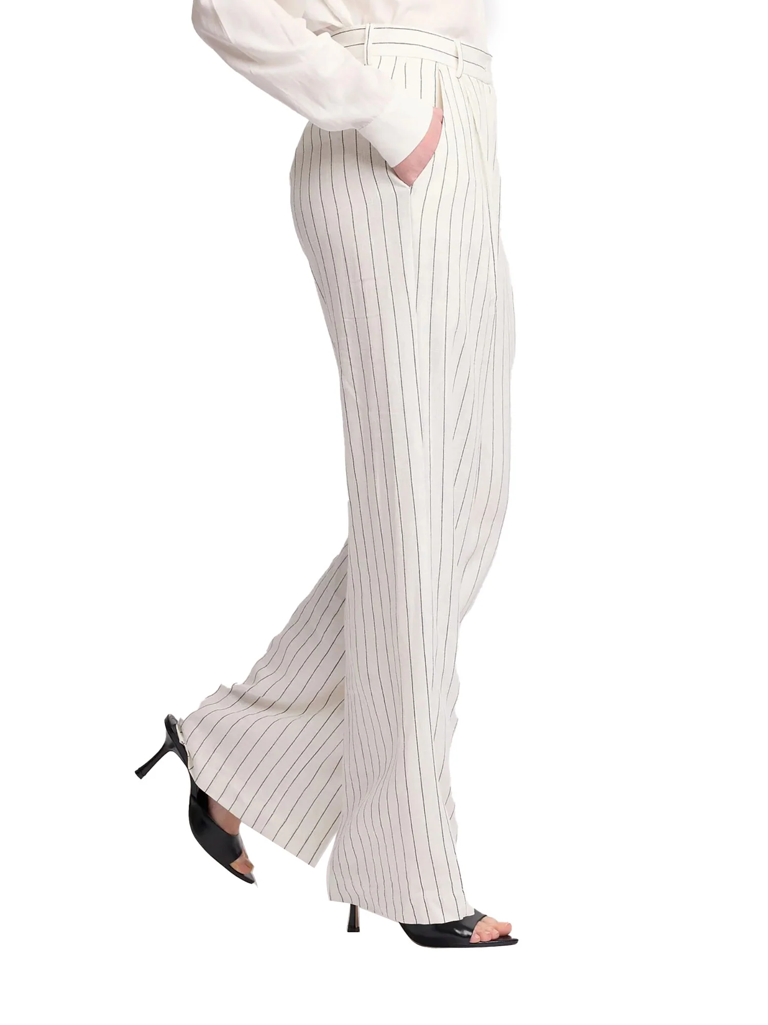 Pantalone chino Kocca Donna modello palazzo a righe bianco - Image 2