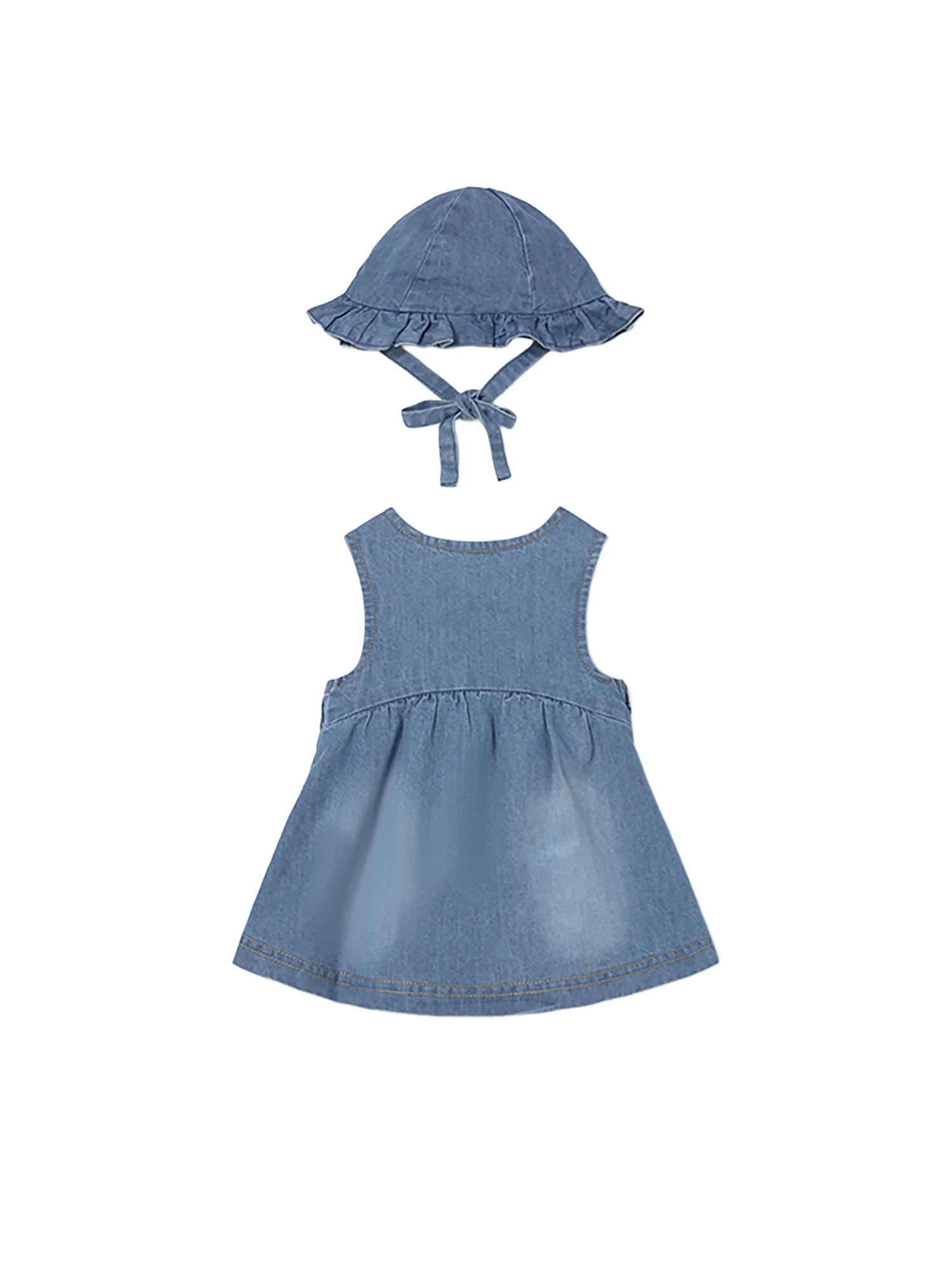 Completo Mayoral Neonata abito e cappello ricamo jeans - Image 2