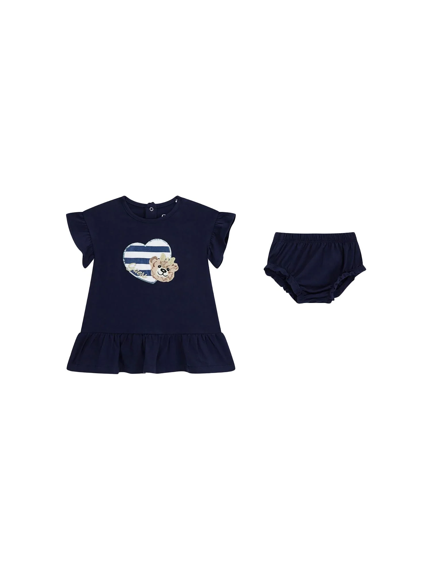 Completo Guess Neonata abito e panties con ricamo bear blu