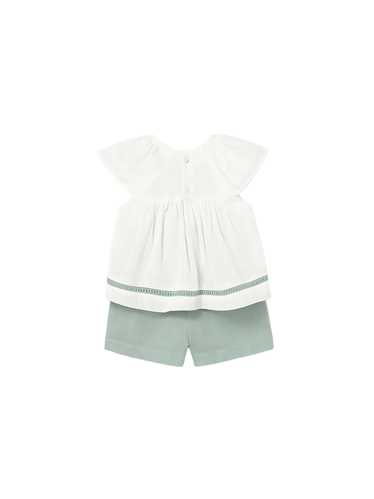 Completo Mayoral Bambina blusa e bermuda con applicazioni verde acqua - Image 2