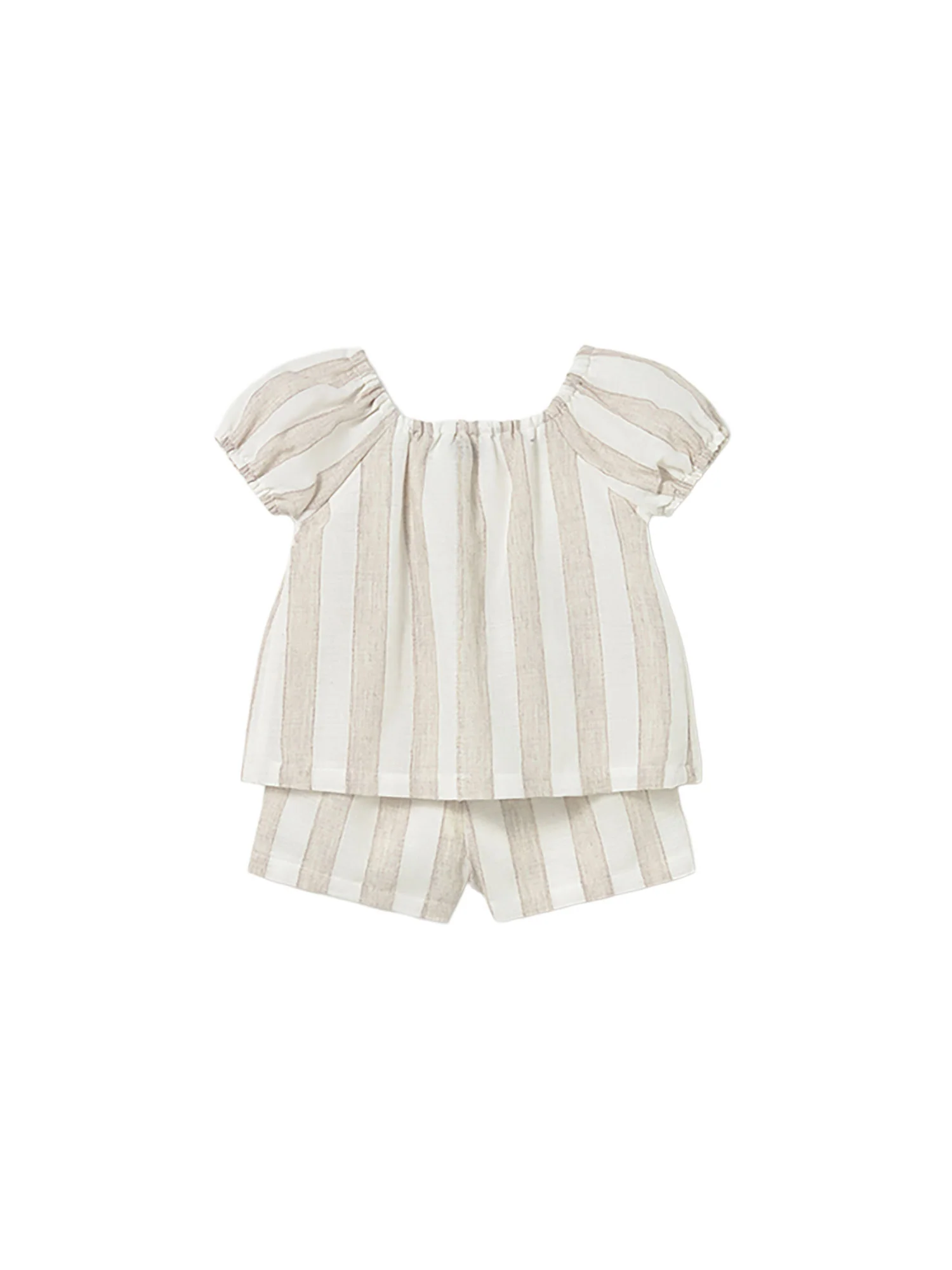 Completo Mayoral neonata blusa e bermuda a righe nocciola
