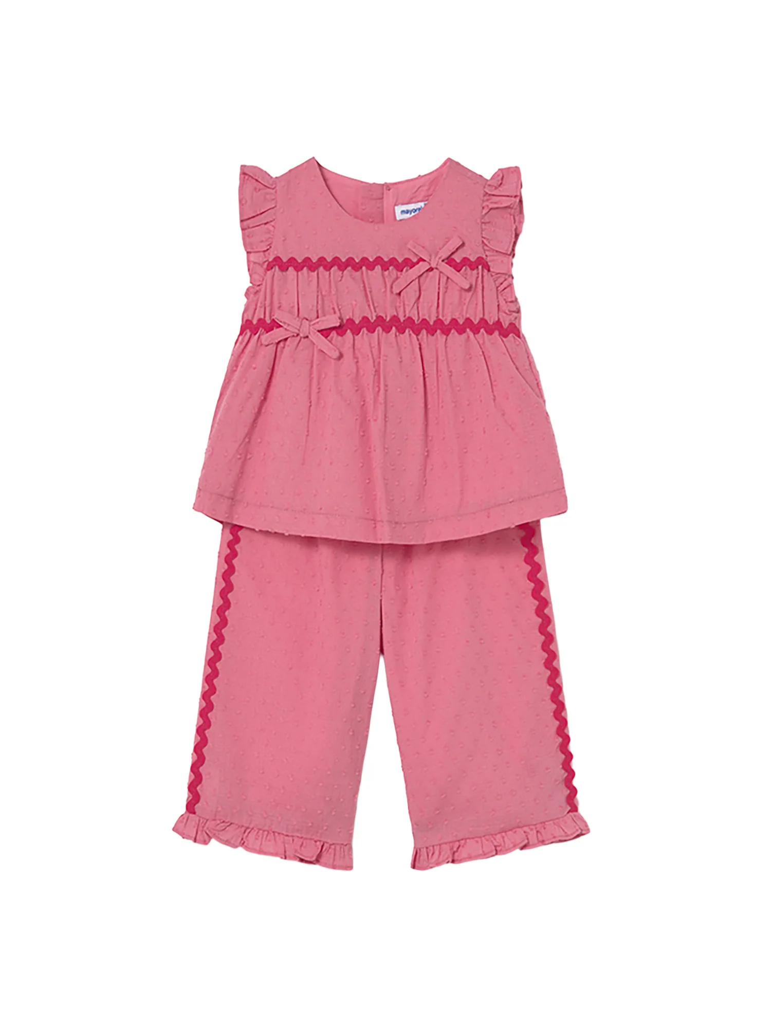Completo Mayoral Bambina blusa e pantalone con dettagli geranio