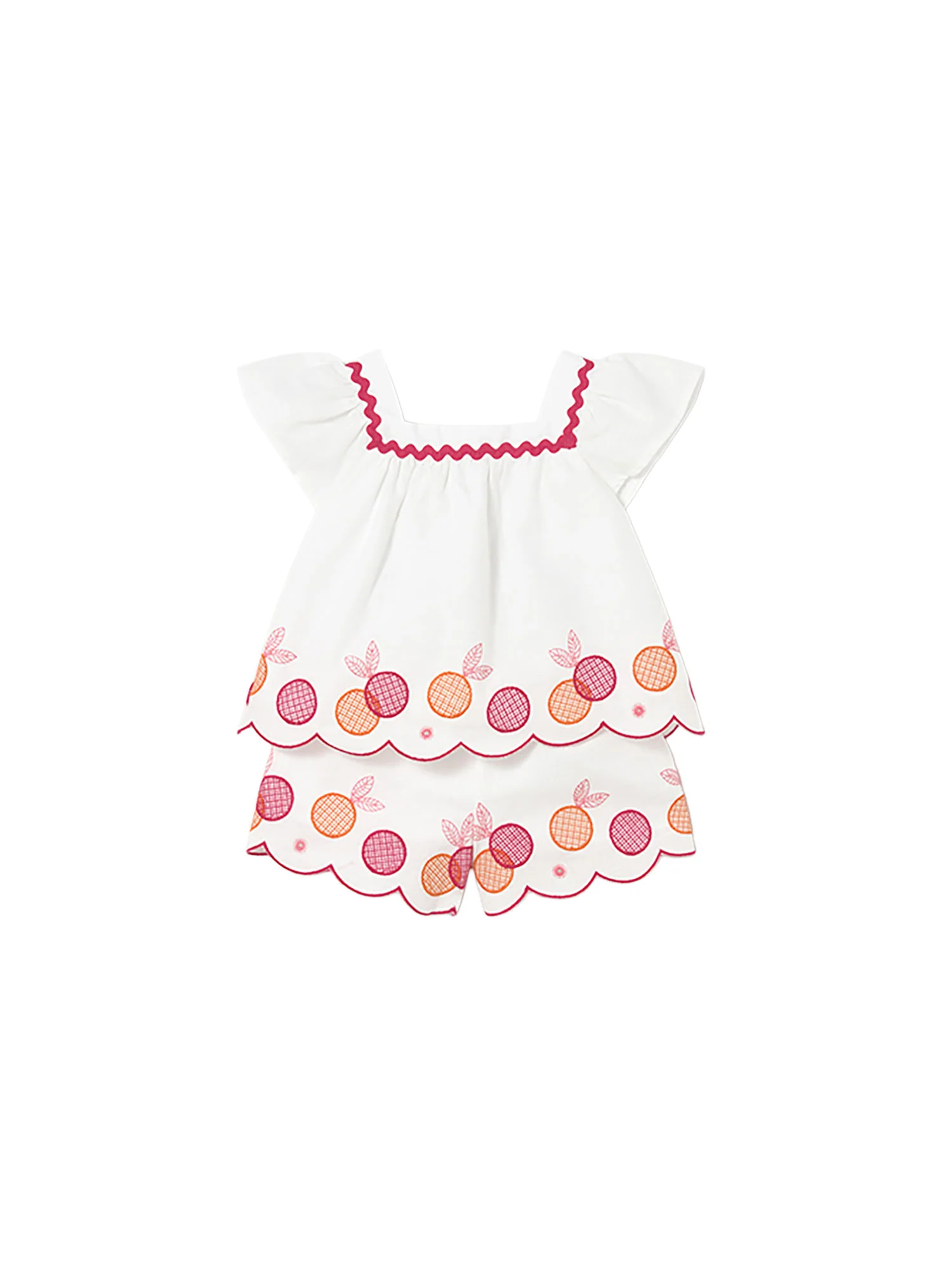 Completo Mayoral Bambina blusa e shorts con ricamo bianco