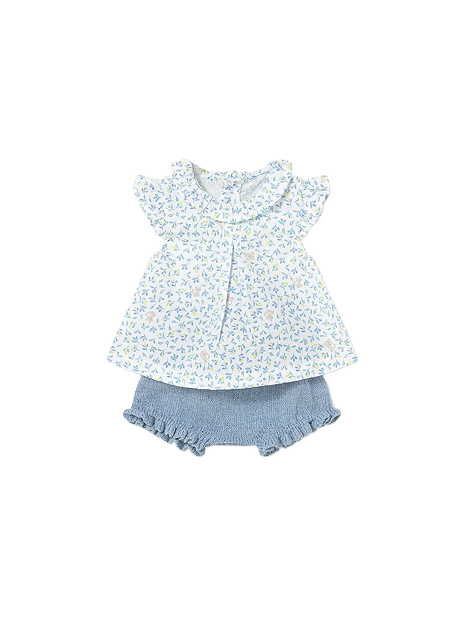 Completo Mayoral Neonata blusa e shorts tricot lagoon