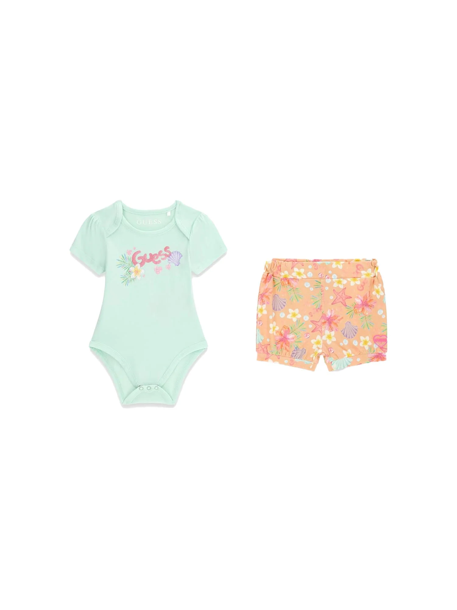 Completo Guess Neonata body e shorts in jersey strech blu