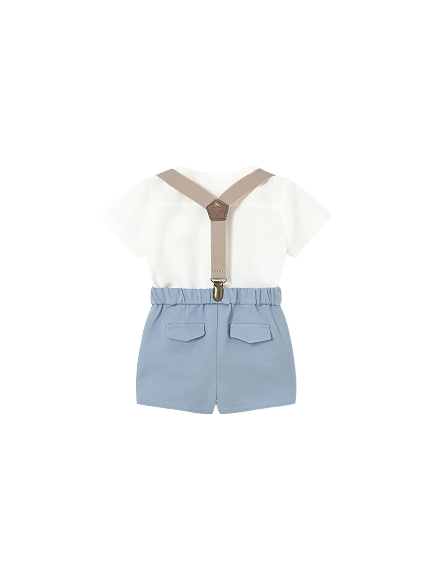 Completo Mayoral neonato camicia e shorts con bretelle regata - Image 2