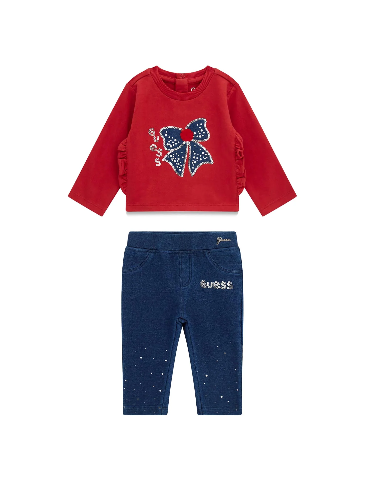 Completo Guess Neonata felpa e jeans paillettes rosso
