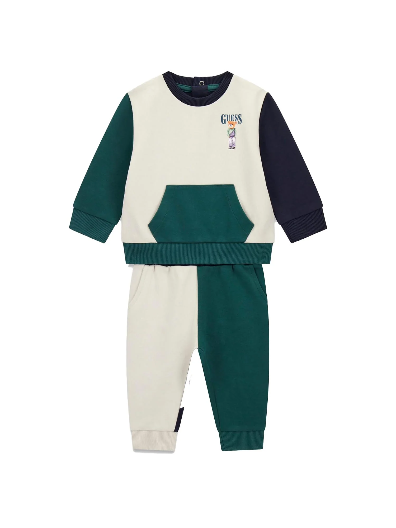 Completo Guess Neonato felpa e pantalone mini bear blu/grigio/verde