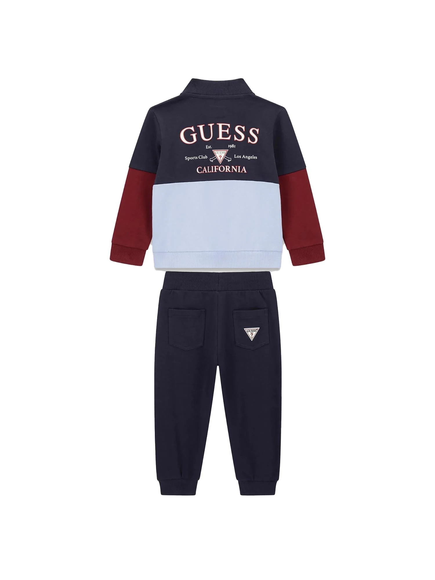 Completo Guess Neonato felpa e pantalone con mini logo blu/vino - Image 2