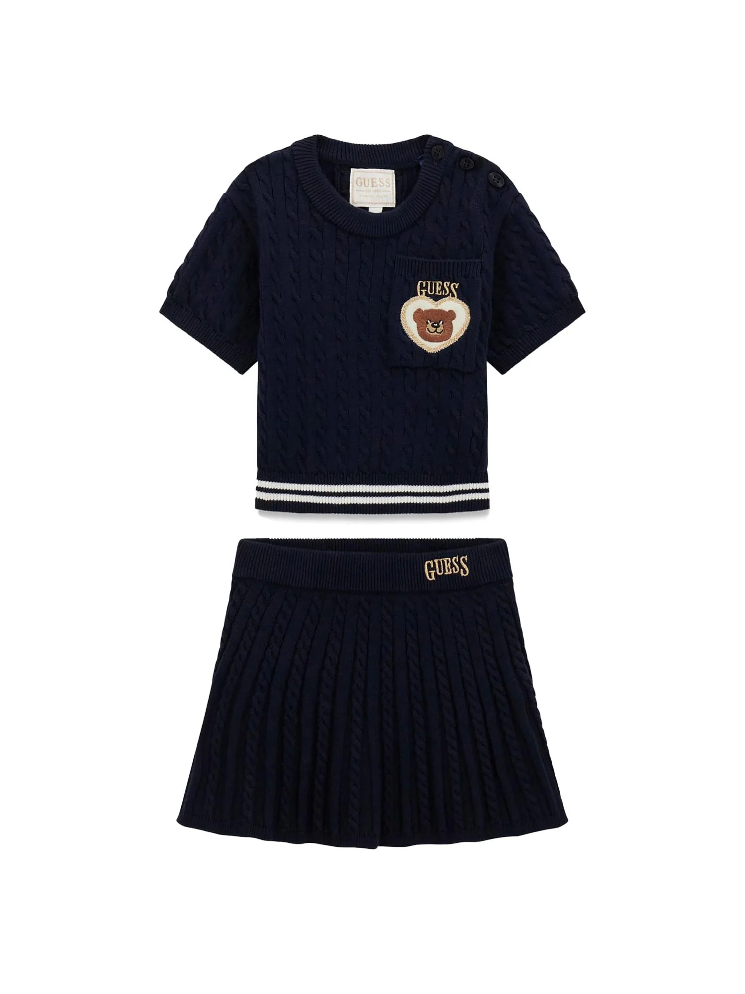 Completo Guess Bambina maglia e gonna con ricamo bear blu