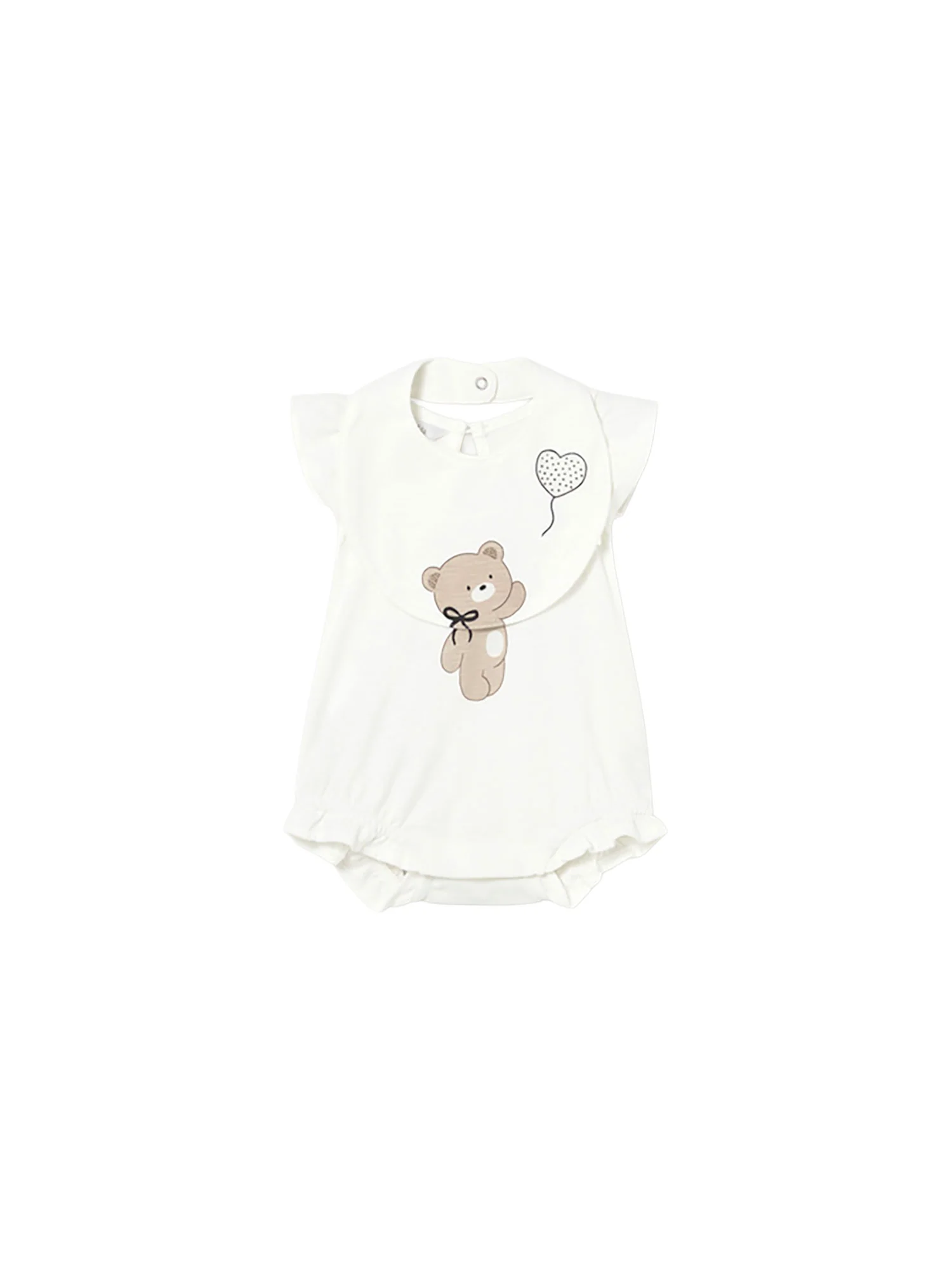 Completo Mayoral Neonata pagliaccetto e bavetta teddy ecrù