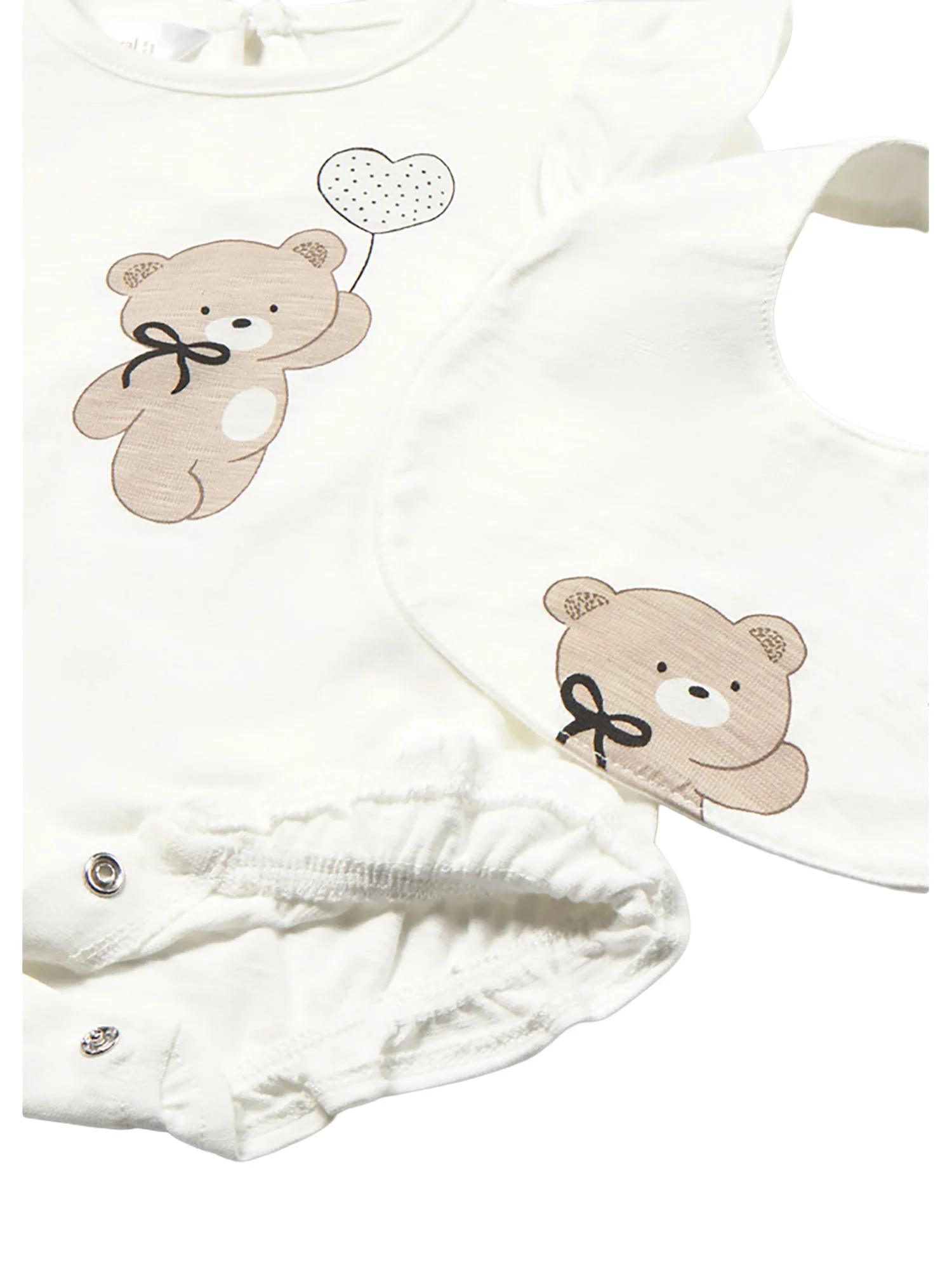 Completo Mayoral Neonata pagliaccetto e bavetta teddy ecrù - Image 3