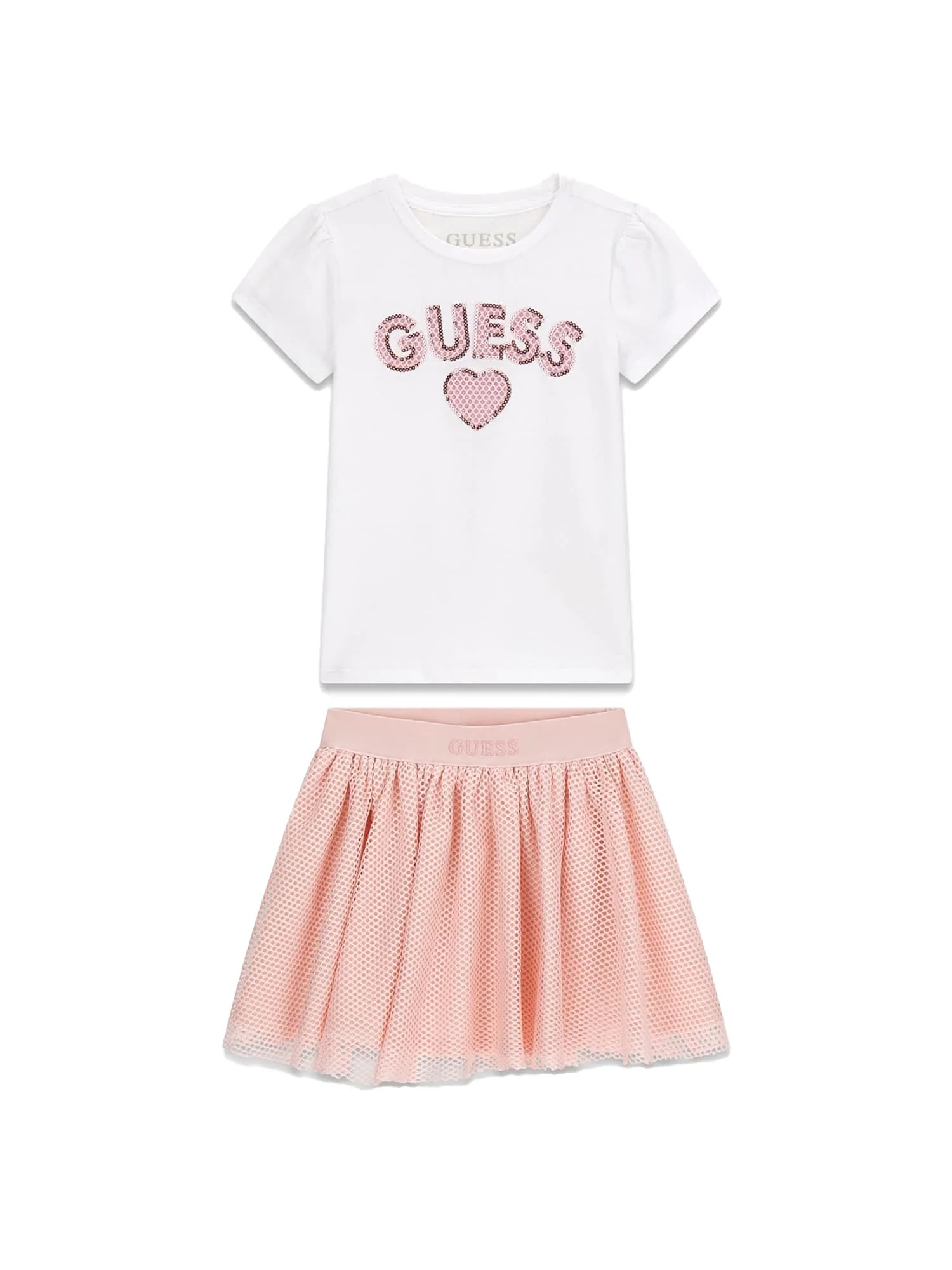 Completo Guess Bambina t-shirt e gonna con logo bianco
