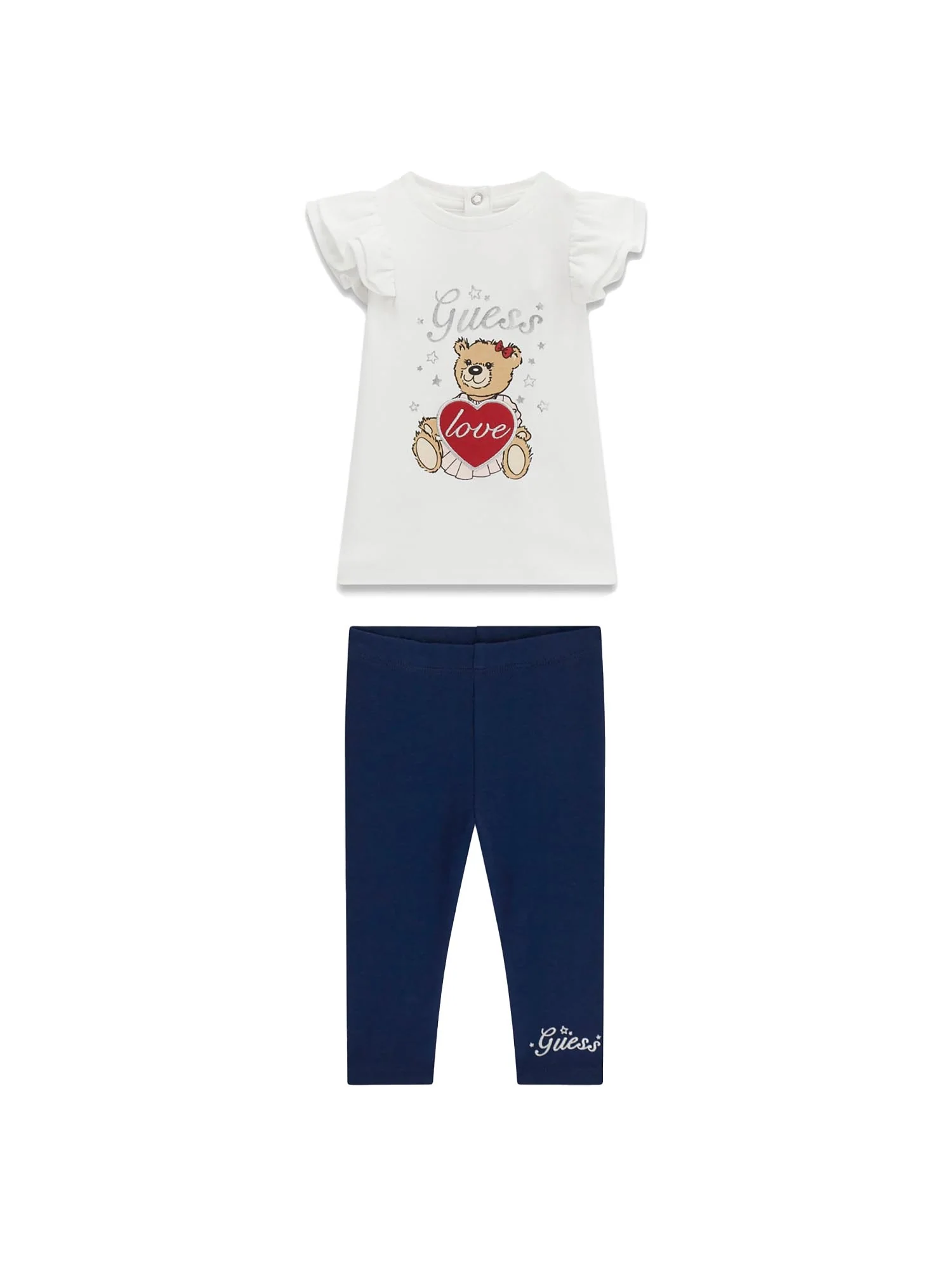 Completo Guess Neonata t-shirt e leggings love bear bianco
