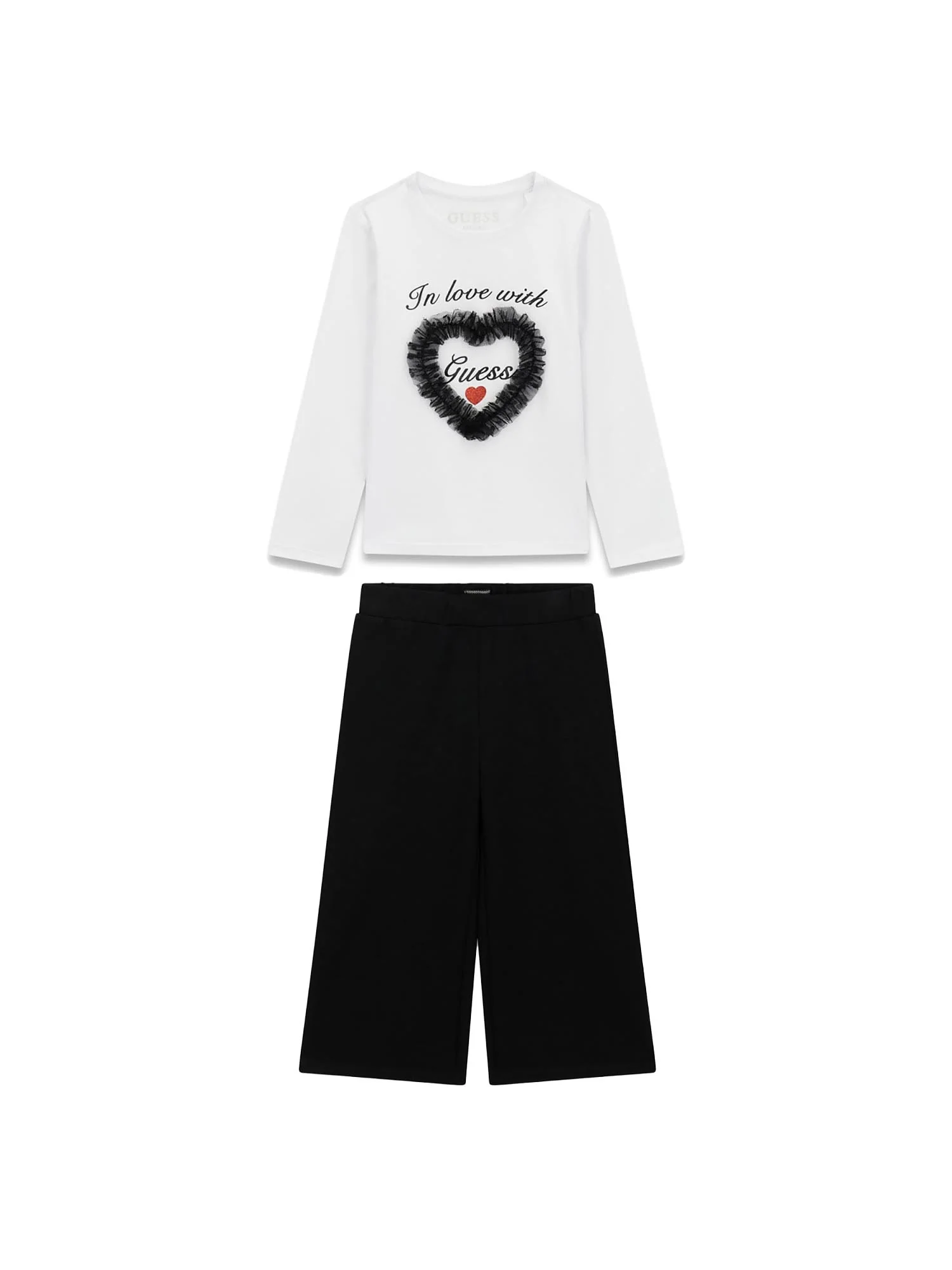 Completo Guess Bambina t-shirt e pantalone con applicazioni bianco
