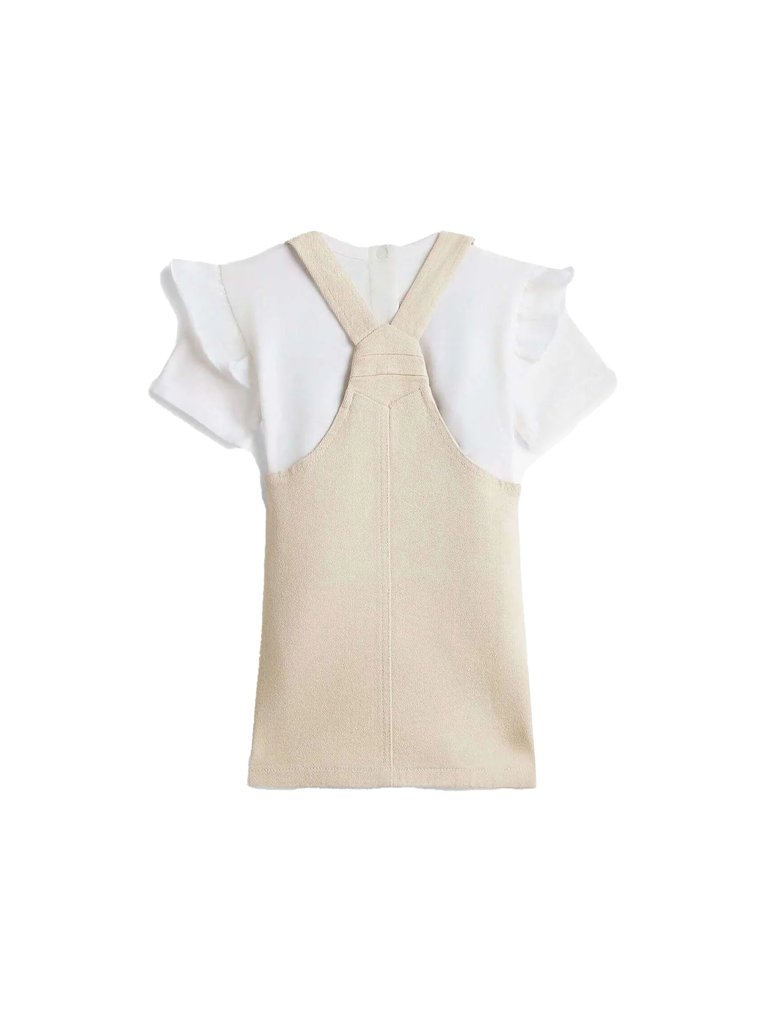 Completo due pezzi Tommy Hilfigher Neonata t-shirt e salopette dress beige - Image 2