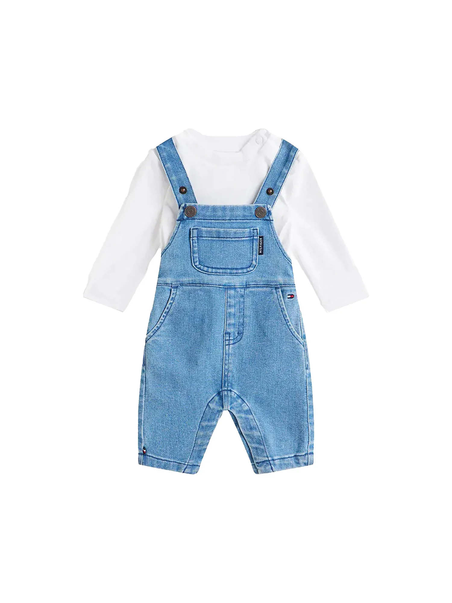 Completo due pezzi Tommy Hilfigher Neonato t-shirt e salopette in jeans denim medio