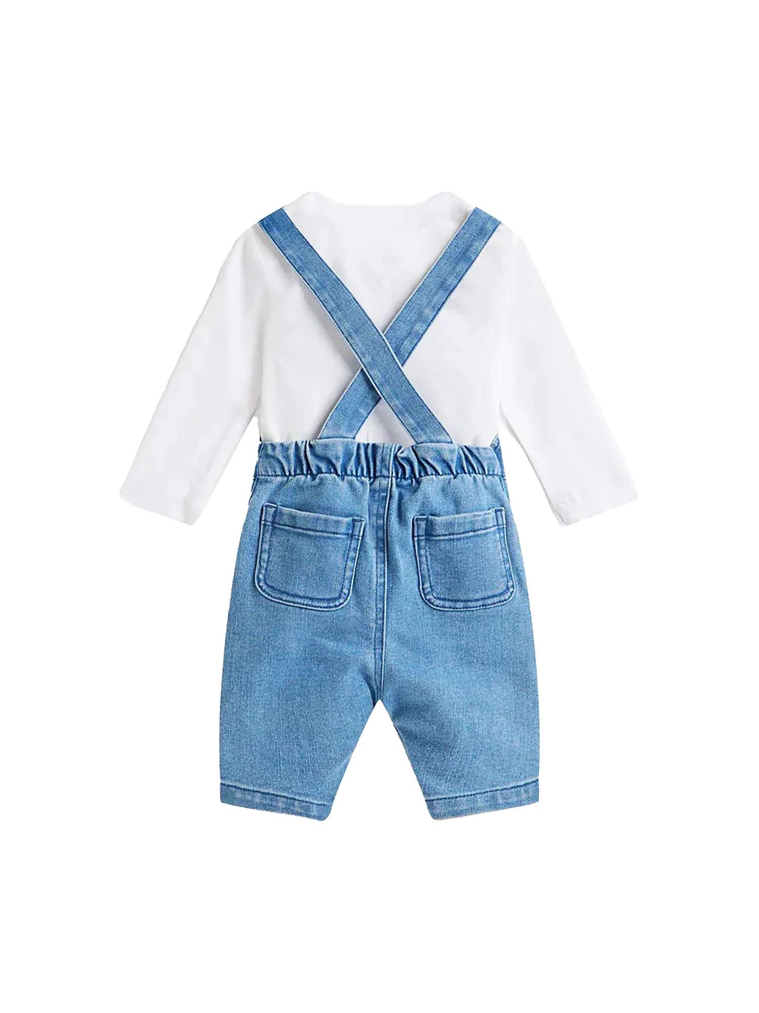 Completo due pezzi Tommy Hilfigher Neonato t-shirt e salopette in jeans denim medio - Image 2