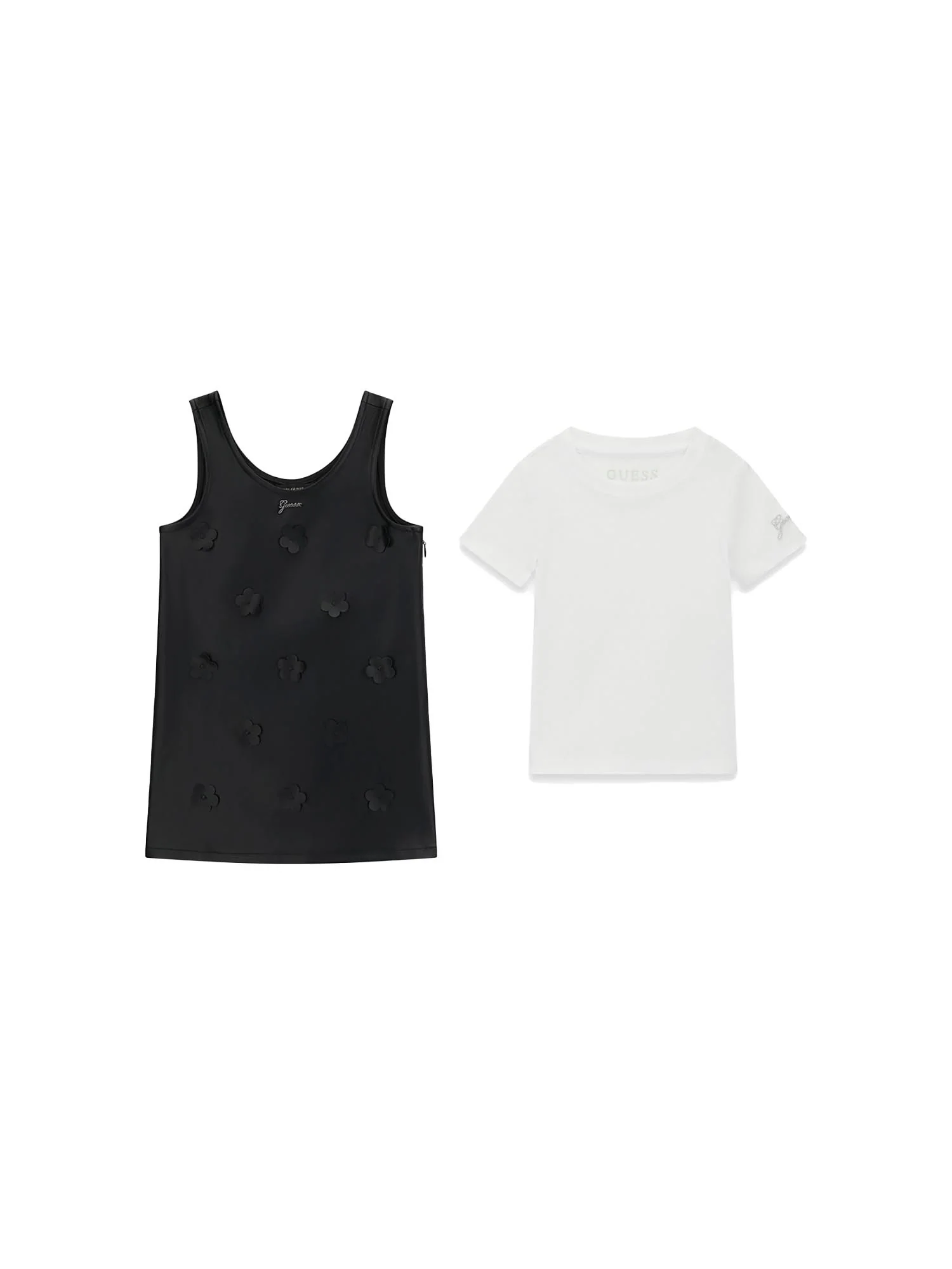 Completo Guess Bambina t-shirte e salopette bianco