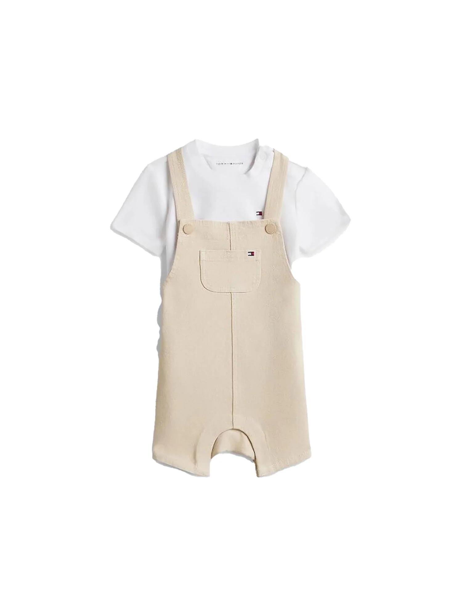 Completo due pezzi Tommy Hilfigher Neonato t-shirt e salopette beige