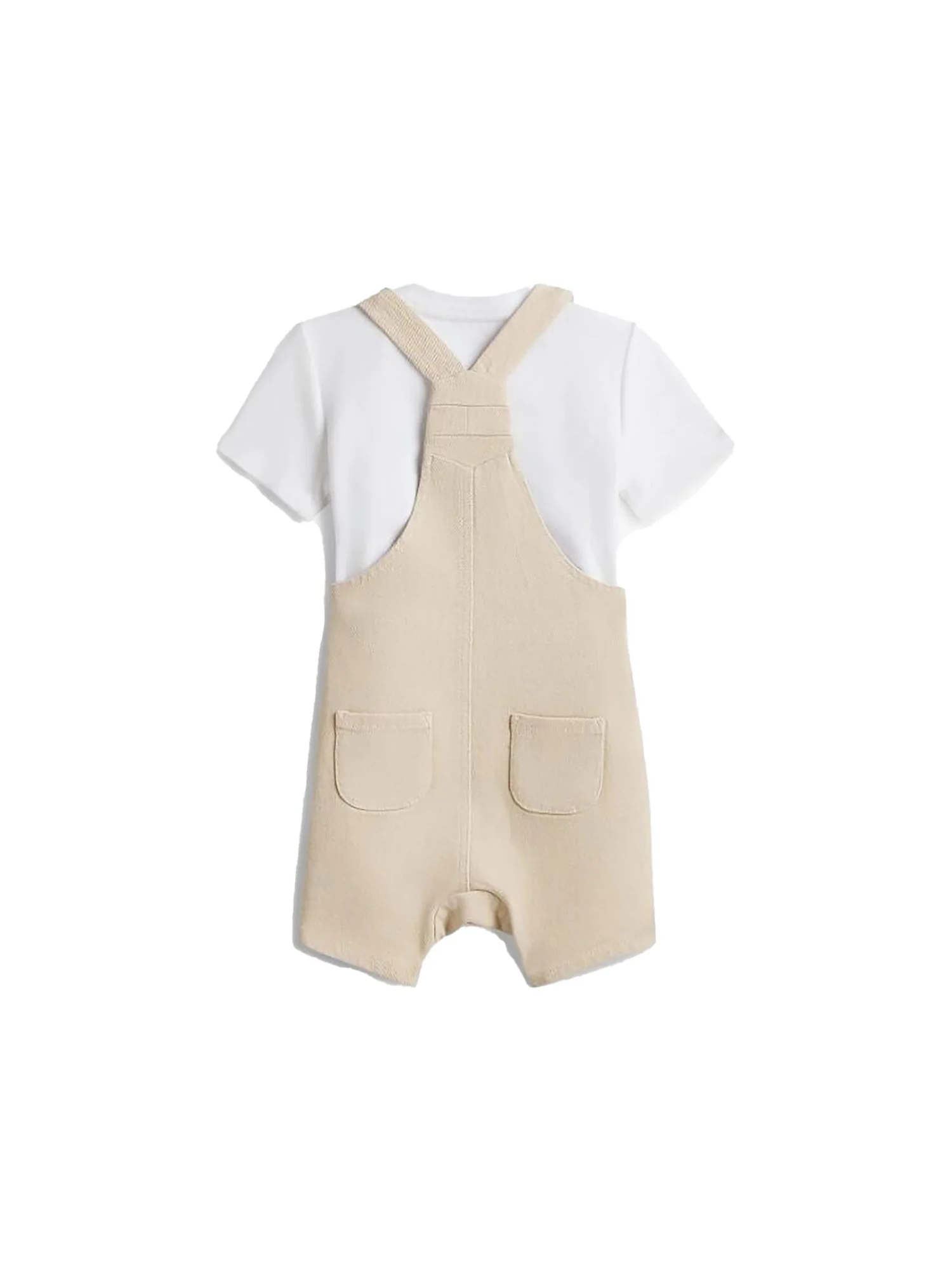Completo due pezzi Tommy Hilfigher Neonato t-shirt e salopette beige - Image 2