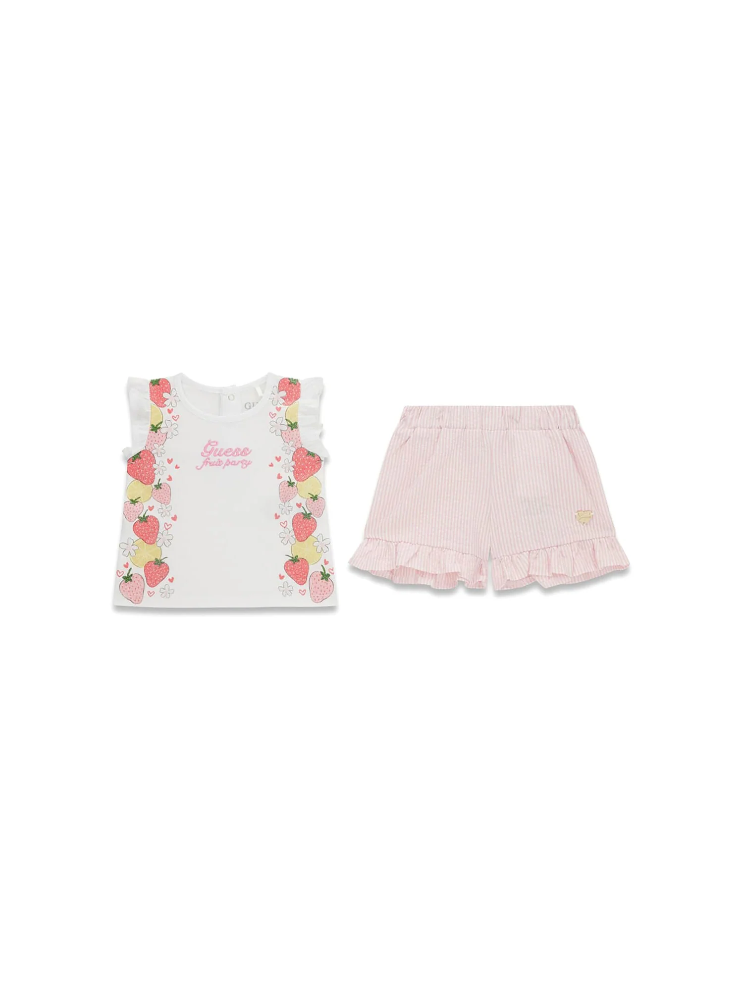 Completo Guess Neonata t-shirt e shorts fruit party bianco