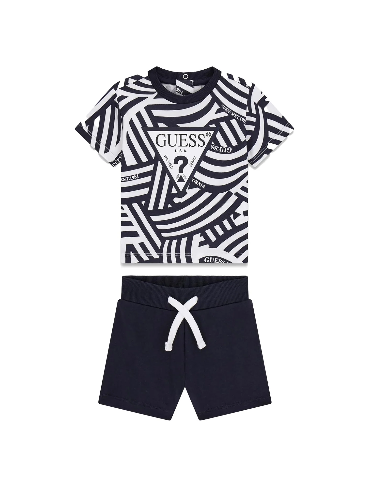 Completo Guess Neonato t-shirt e shorts con logo blu/bianco