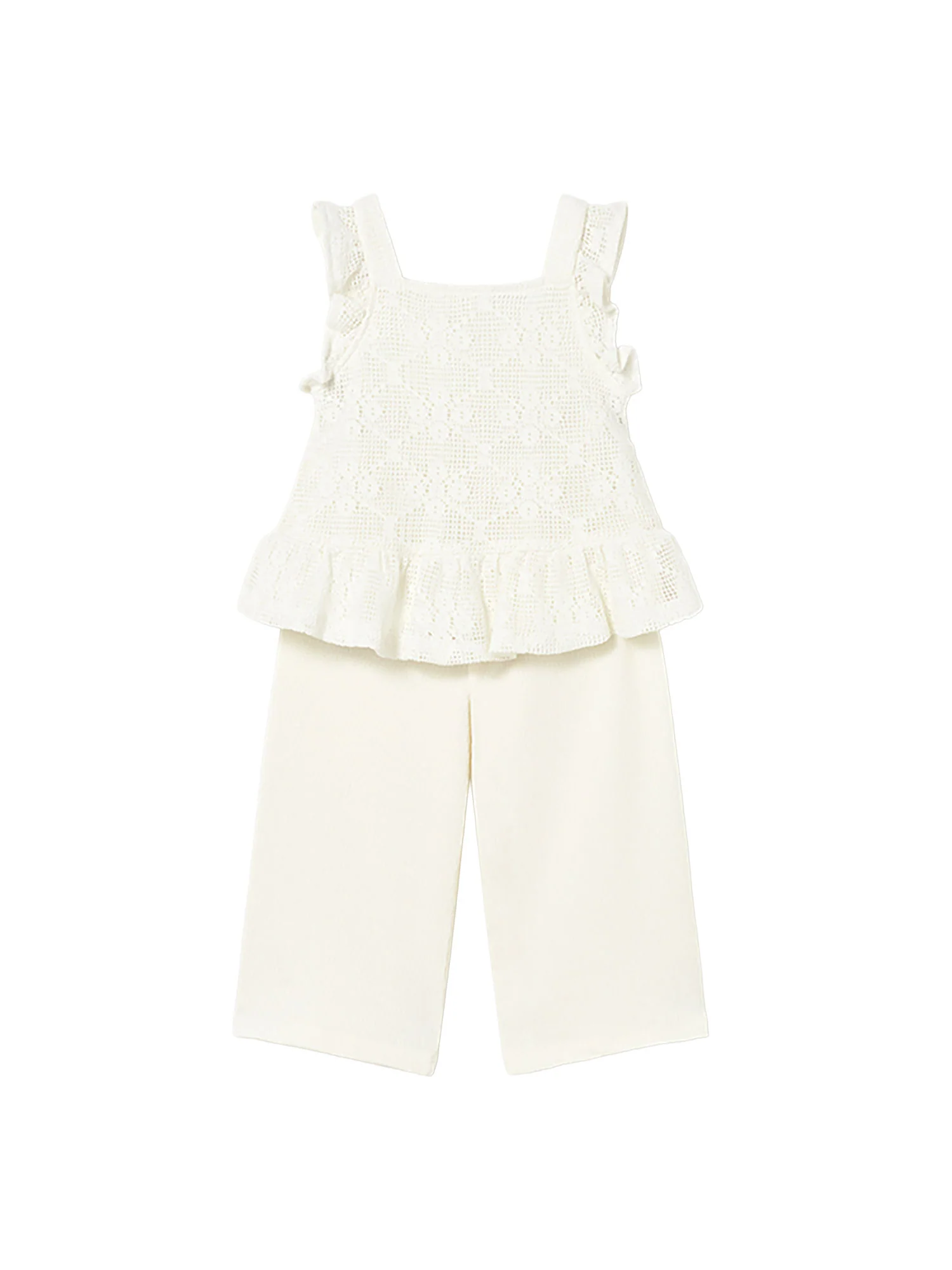Completo Mayoral Bambina top e pantalone combinato ecrù