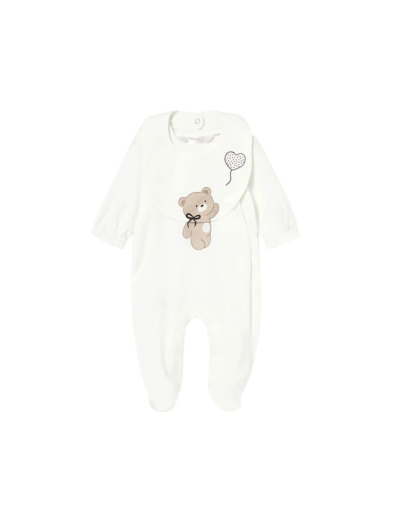 Completo Mayoral Neonato tutina e bavetta teddy ecrù