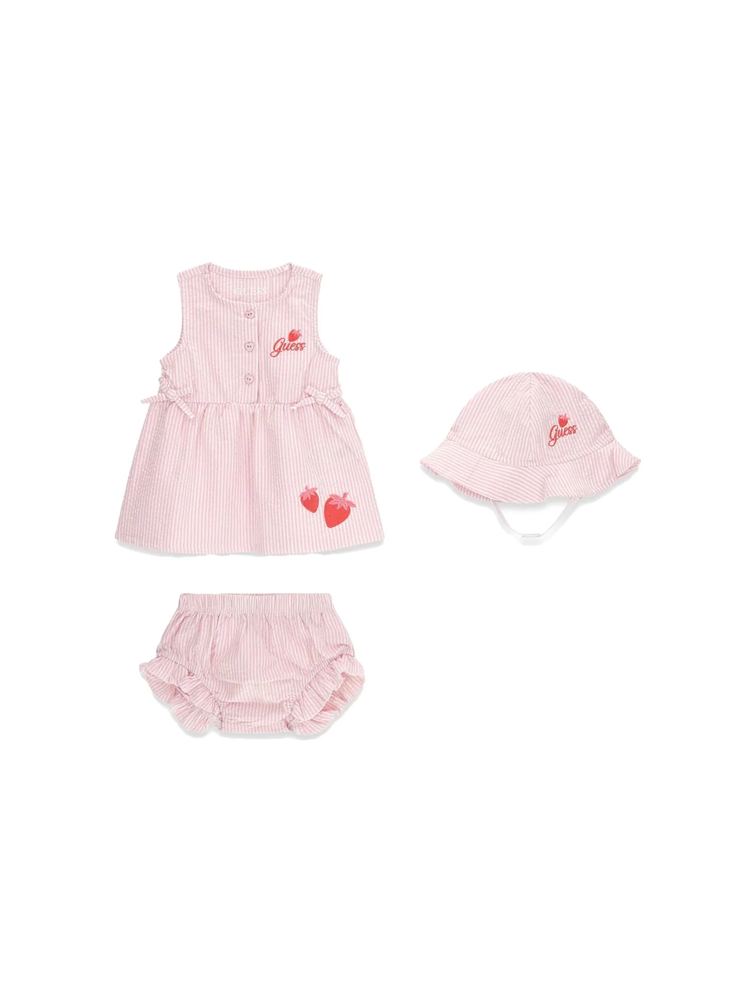 Completo Guess Neonata cappello, abito e panties rosa/bianco