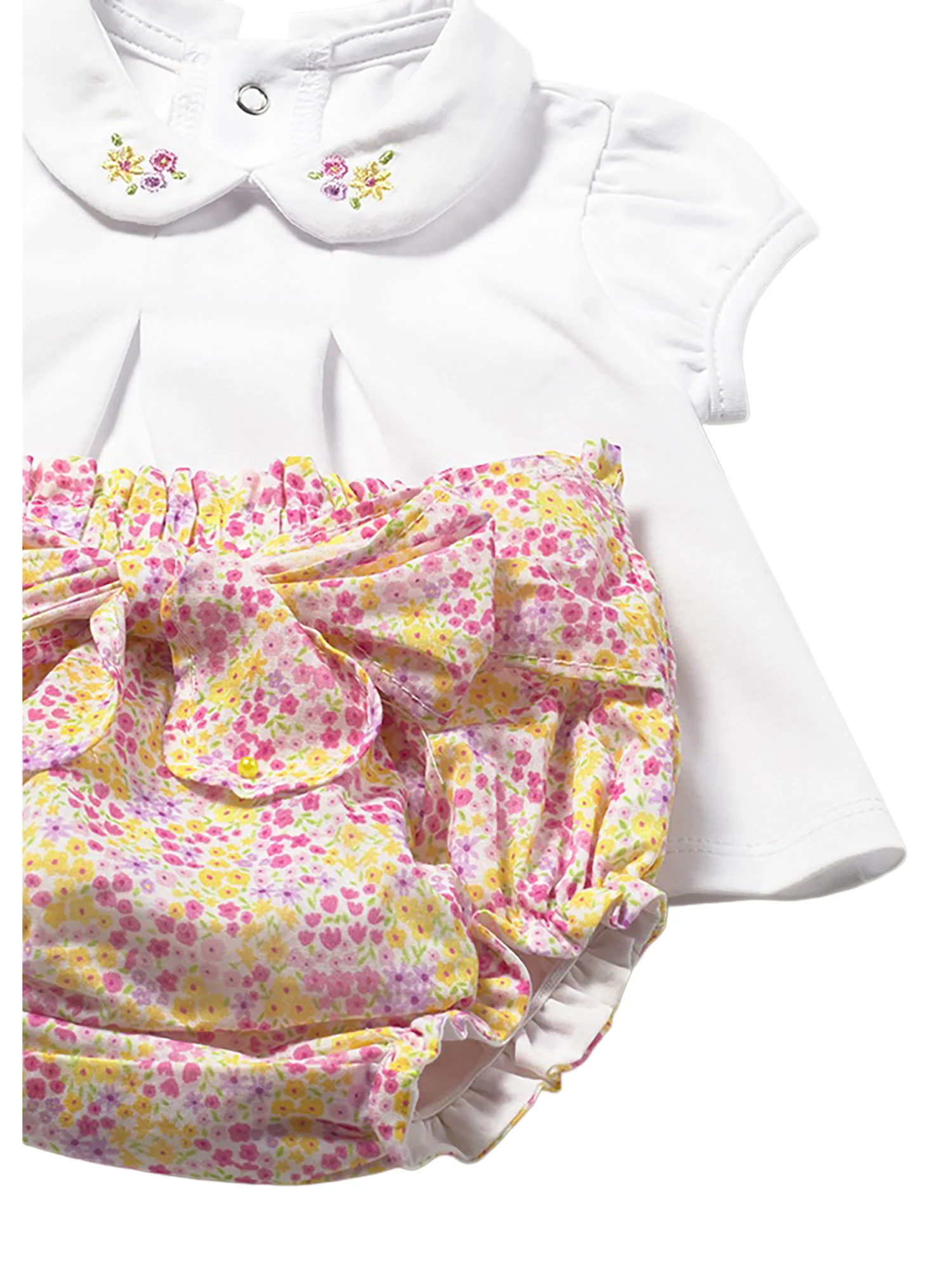 Completo Mayoral Neonata cardigan, blusa e shorts giallo multi - Image 4