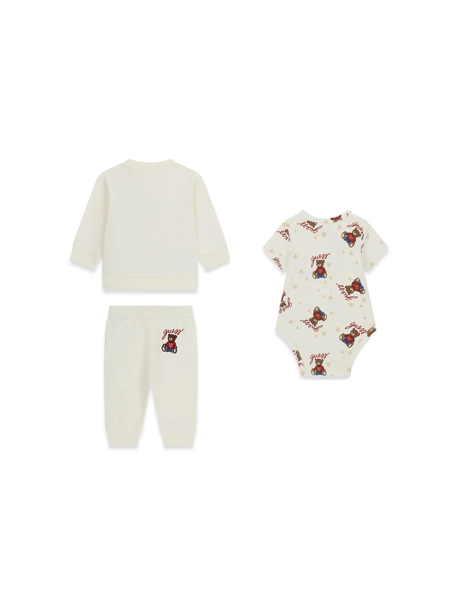 Completo Guess Neonata felpa, body e pantalone bear bianco - Image 2