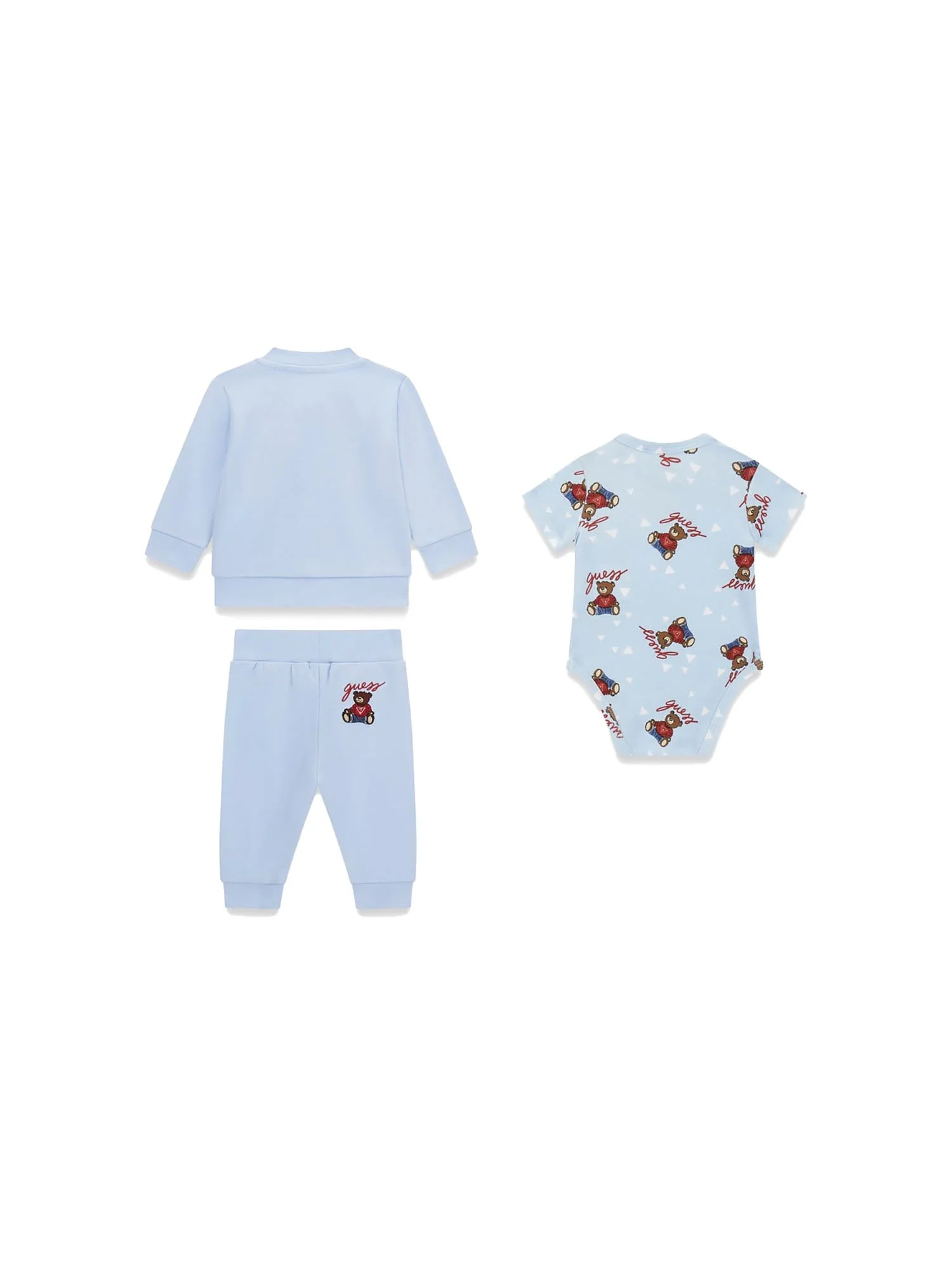 Completo Guess Neonato felpa, body e pantalone bear celeste - Image 2