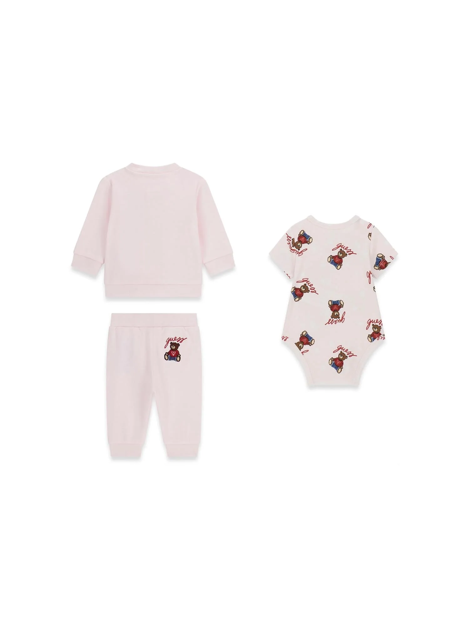 Completo Guess Neonata felpa, body e pantalone bear rosa - Image 2