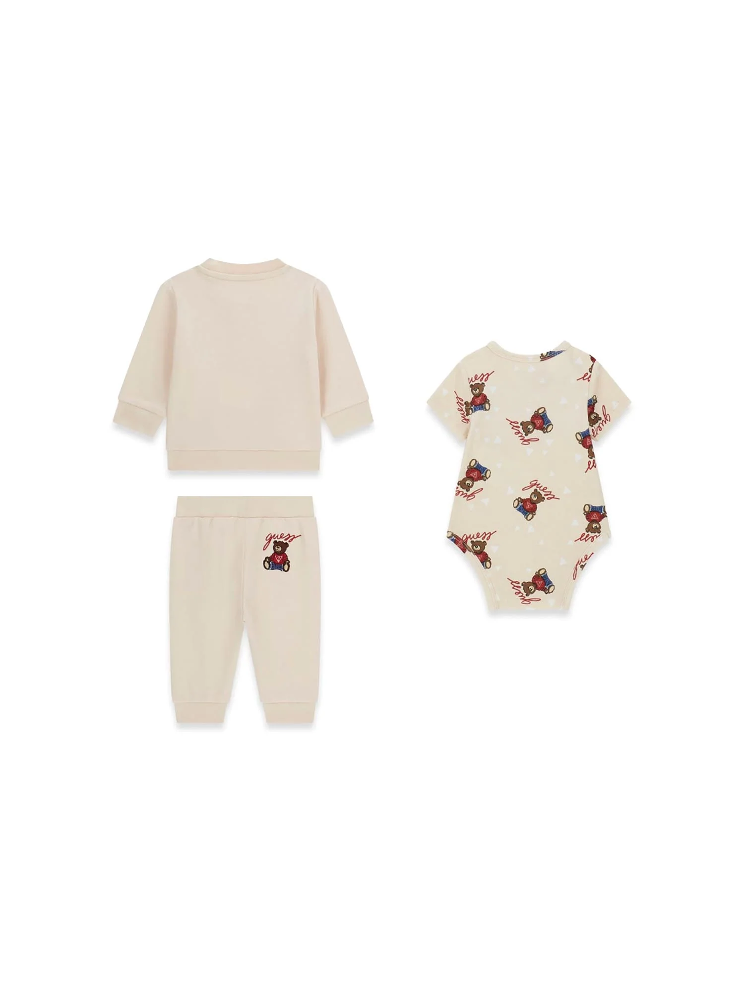 Completo Guess Neonata felpa, body e pantalone bear sabbia - Image 2